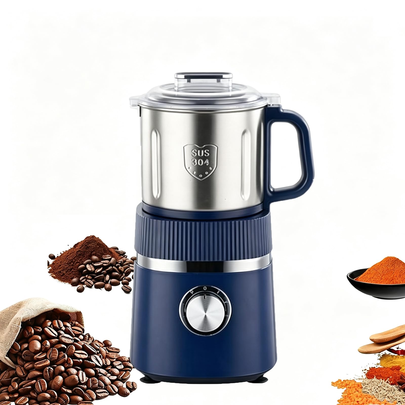 Macinino elettrico da 500 W, 800 g, in acciaio inox, con regolazione a 4 livelli, per caffè, spezie, grano, pepe, macinatura a secco/bagnato, coperchio rimovibile