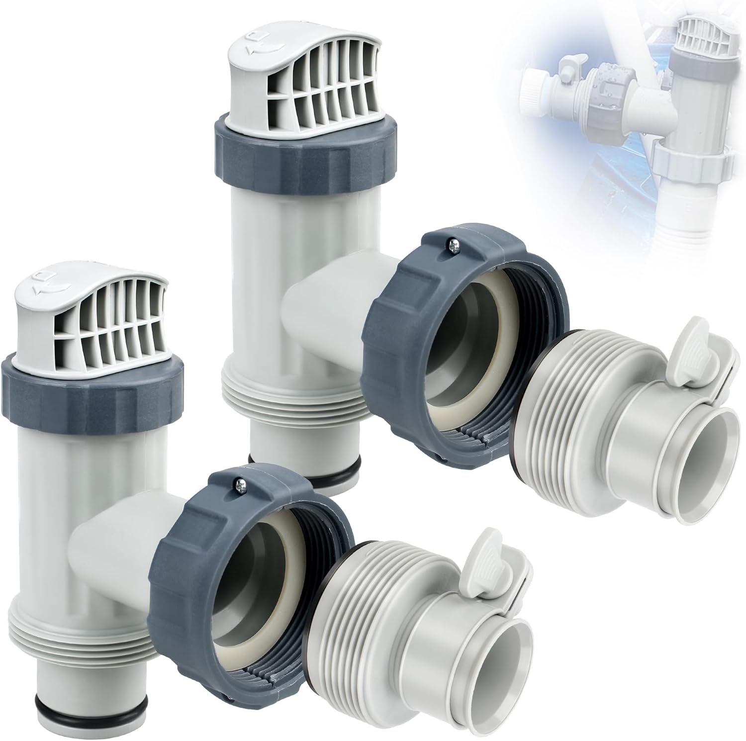 Above Ground Plunger Valves with Pool Hose Adapter B for Intex Above Ground Pool & Pump, Pool Parts and Accessories On/Off Plunger Valve Replacement & 25009 Hose Conversion Adapter 1 1/4 to 1 1/2