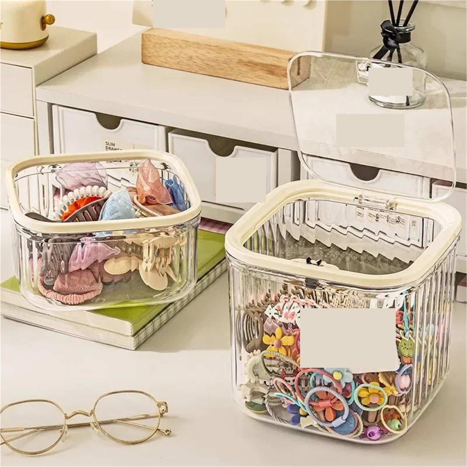 Haargummi Organizer Mehrzweck-Aufbewahrungsbox for Haarschmuck auf dem Schreibtisch for Clips, Seile, Gummibänder und Schmuck(With lid s)