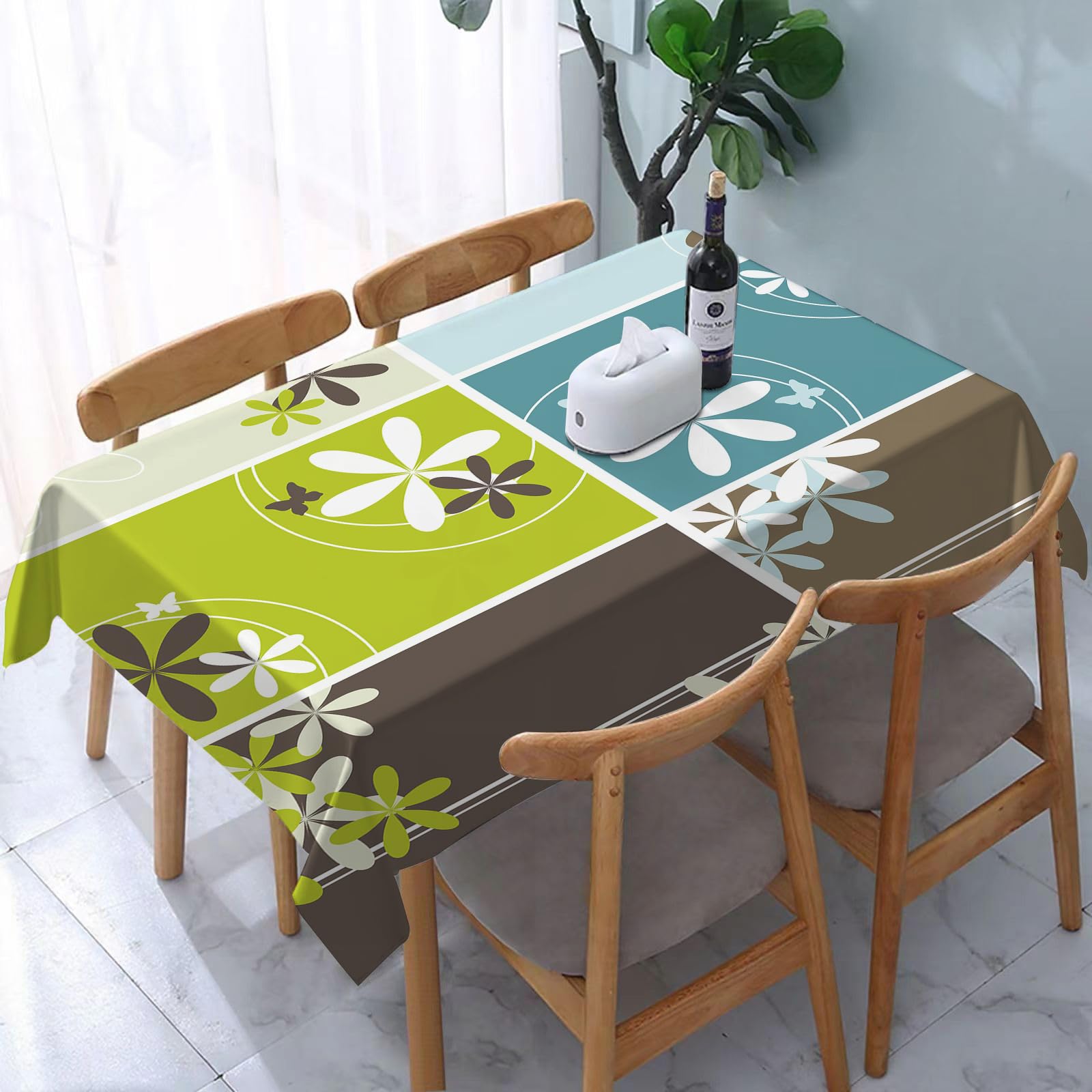 Urejd Floral Pattern Array, Six Ceramic Tiles Disp - A5 Table Cloth Rectangle 60X90 In Wipe Clean Tablecloth Water Resistant Table Cover For Kitchen,Floral Pattern Array, Six Ceramic Tiles Display Flowers And Butterfly Decoration I,Party Decorations