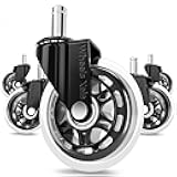 Office Chair Wheels, Set of 5, 11x22mm Stem Size That Fits 98% Chairs, Rubber Rollerblade Casters for Desk & Gaming Chair are Easy to Install & Suitable for All Floor Types (Clear, Not for IKEA)