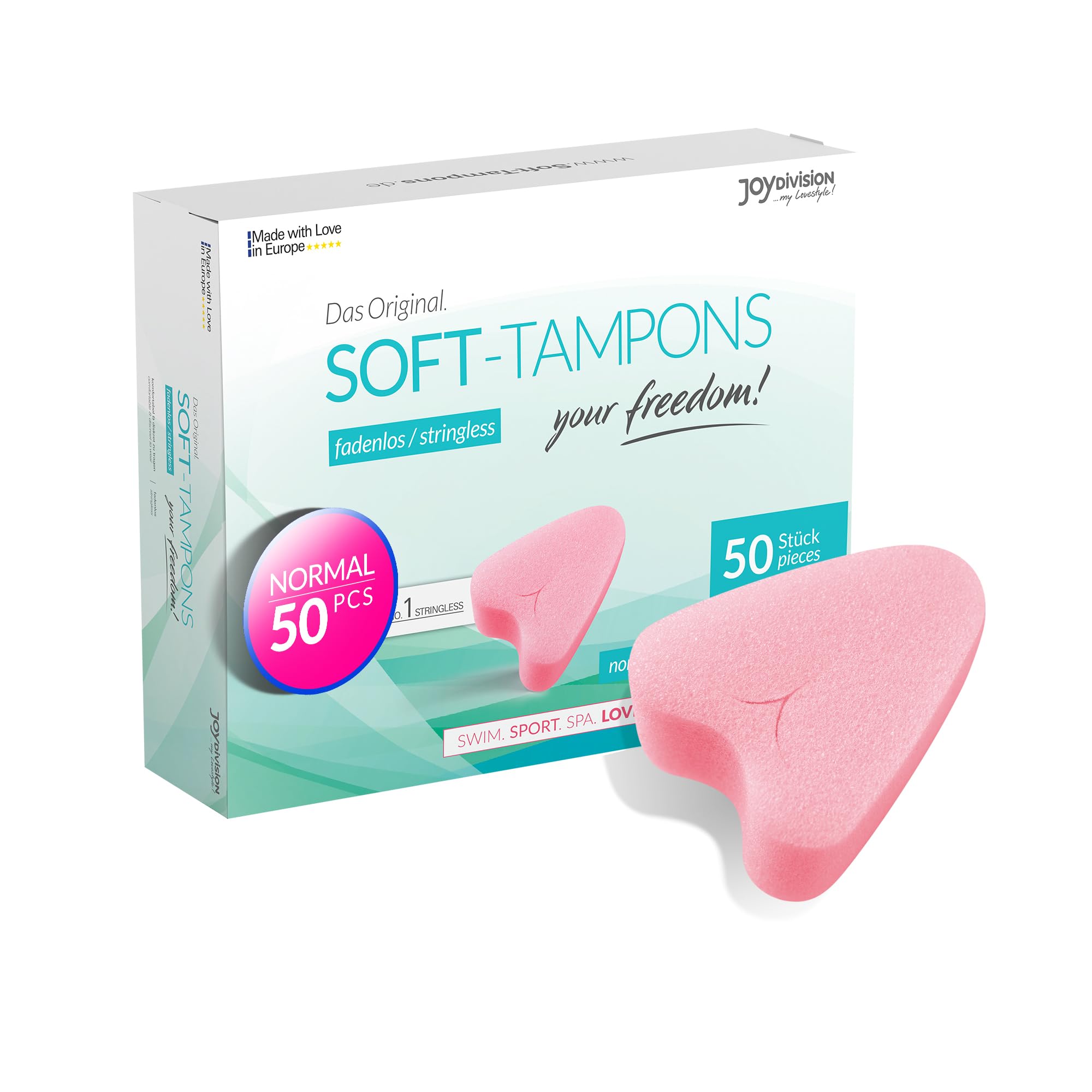 JOYDIVISION Soft-Tampons Normal I 50 Pieces I Threadless tampons for Sports, Swimming & spa I Menstrual sponges Ultra Soft I Easy Insertion & Removal I Soft Tampon Without Thread