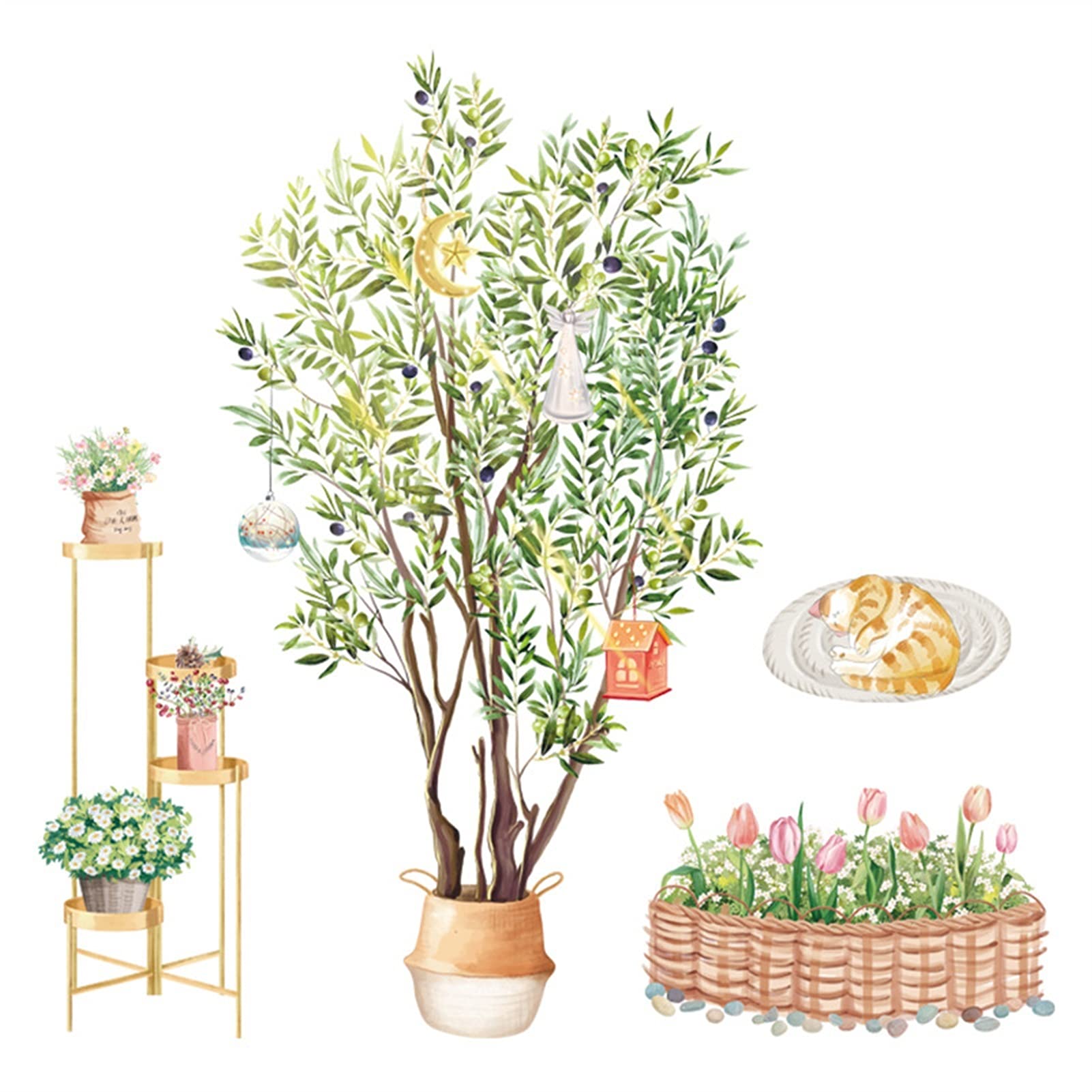 Adesivi ​Murali Piante verdi Piante di pittura autoadesiva in vaso soggiorno camera da letto sfondo decorazione della parete adesivo rimovibile murale for la decorazione domestica Wallpaper