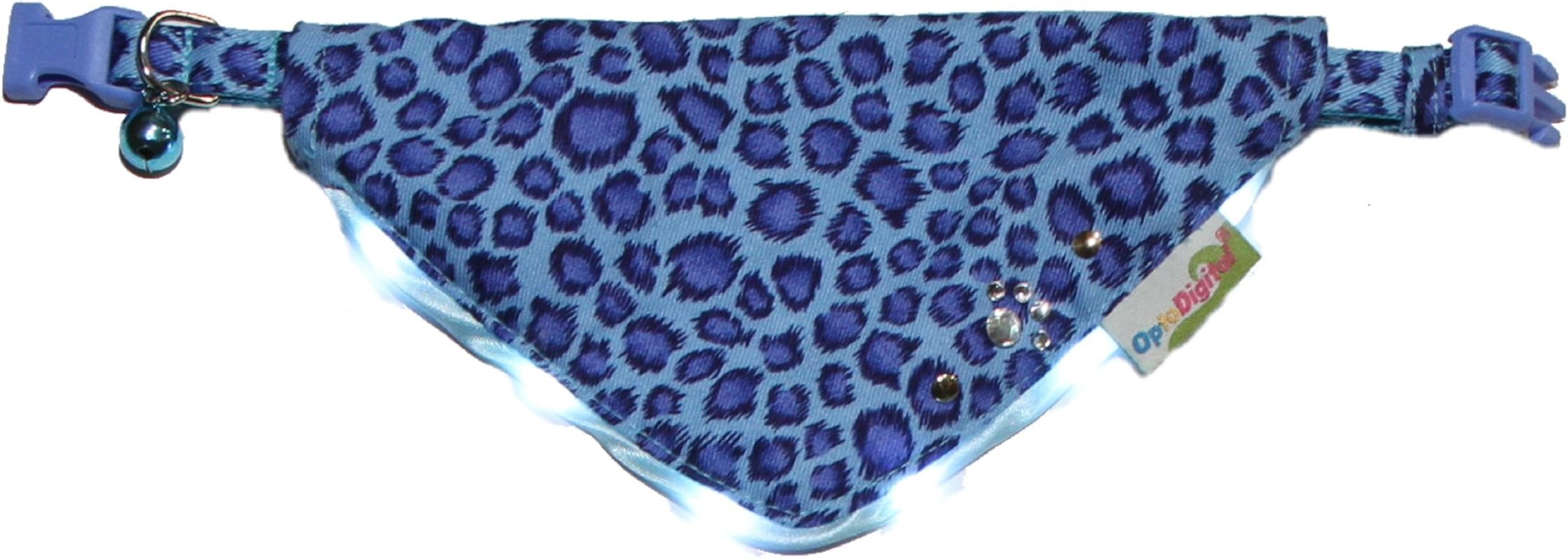 Optodigital Slim LED Bandana for Dog, Leopard style, Small Size, Blue Color, 1 Unit Per Pack