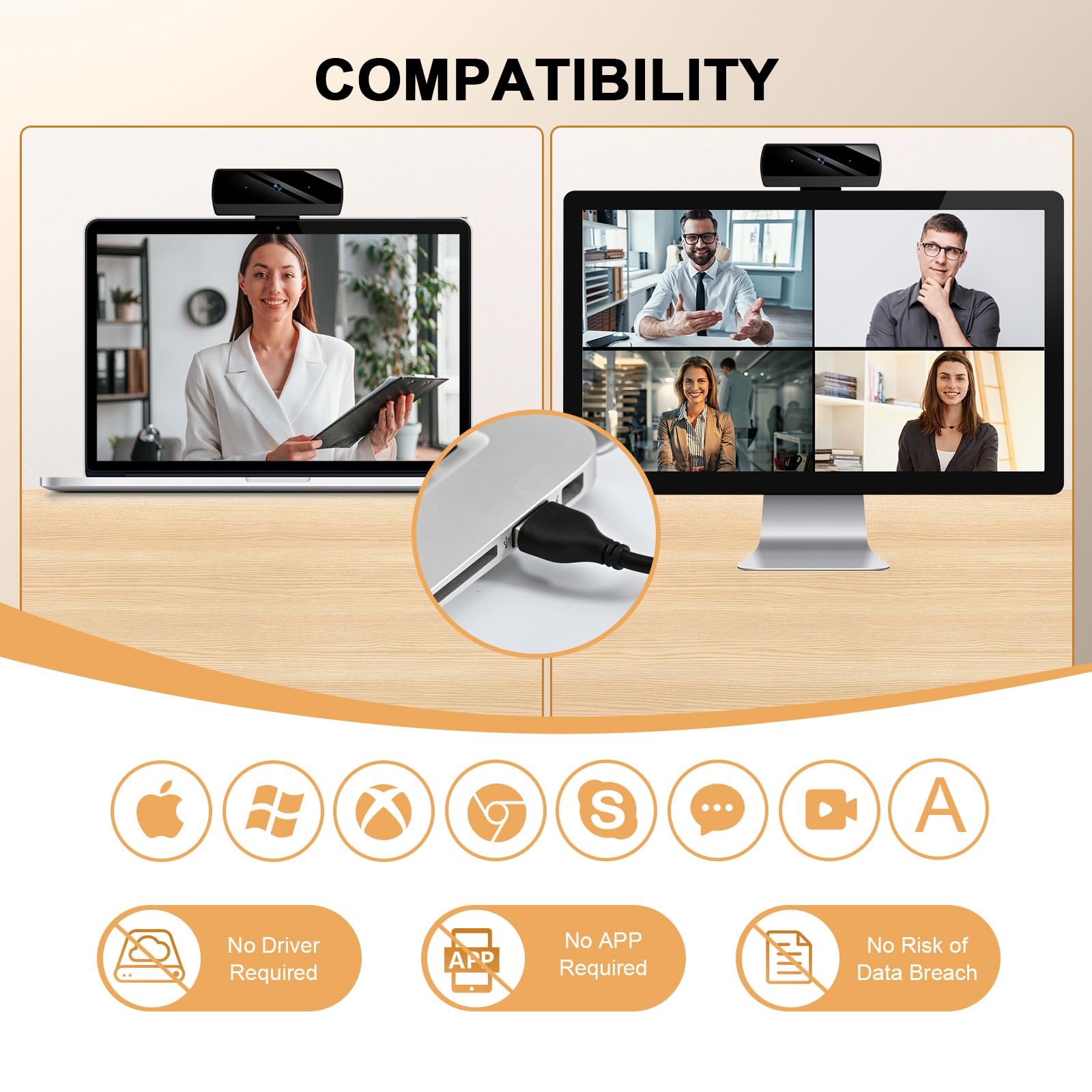 Webcam,Webcams for PC, Full HD 1080P Video Calling, HD Light Correction, Works with Skype, Zoom, FaceTime, Hangouts, PC/Mac/Laptop/MacBook/Tablet