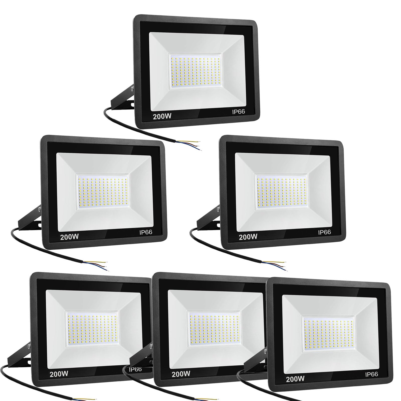 Niserelesa 6PCS-200W LED Strahler Außen,Superhell 20000LM Scheiwerfer LED-Strahler, IP66 Wasserfest Fluter 6500K Kaltweiß Flutlicht Außenleuchte,für Hinterhof, Auffahrt, Türen, Garage, Flur, Garten