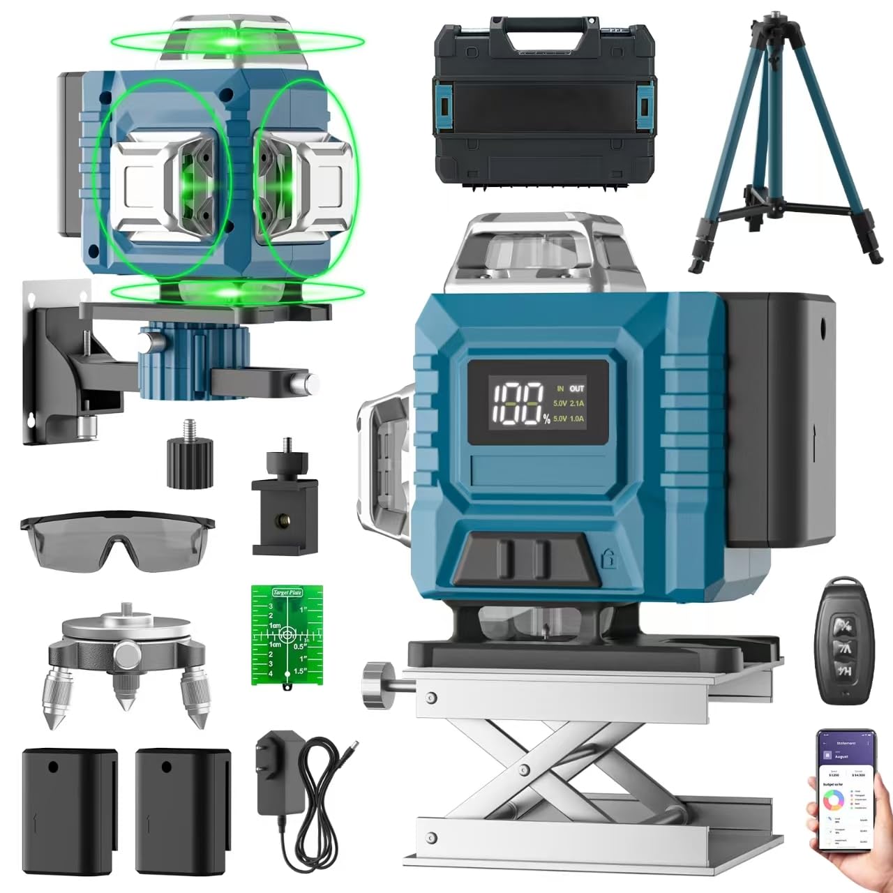 Livella Laser Autolivellante Verder 4x360° Con 16 Linee, Display LED, Treppiede E Telecomando - Foto 3