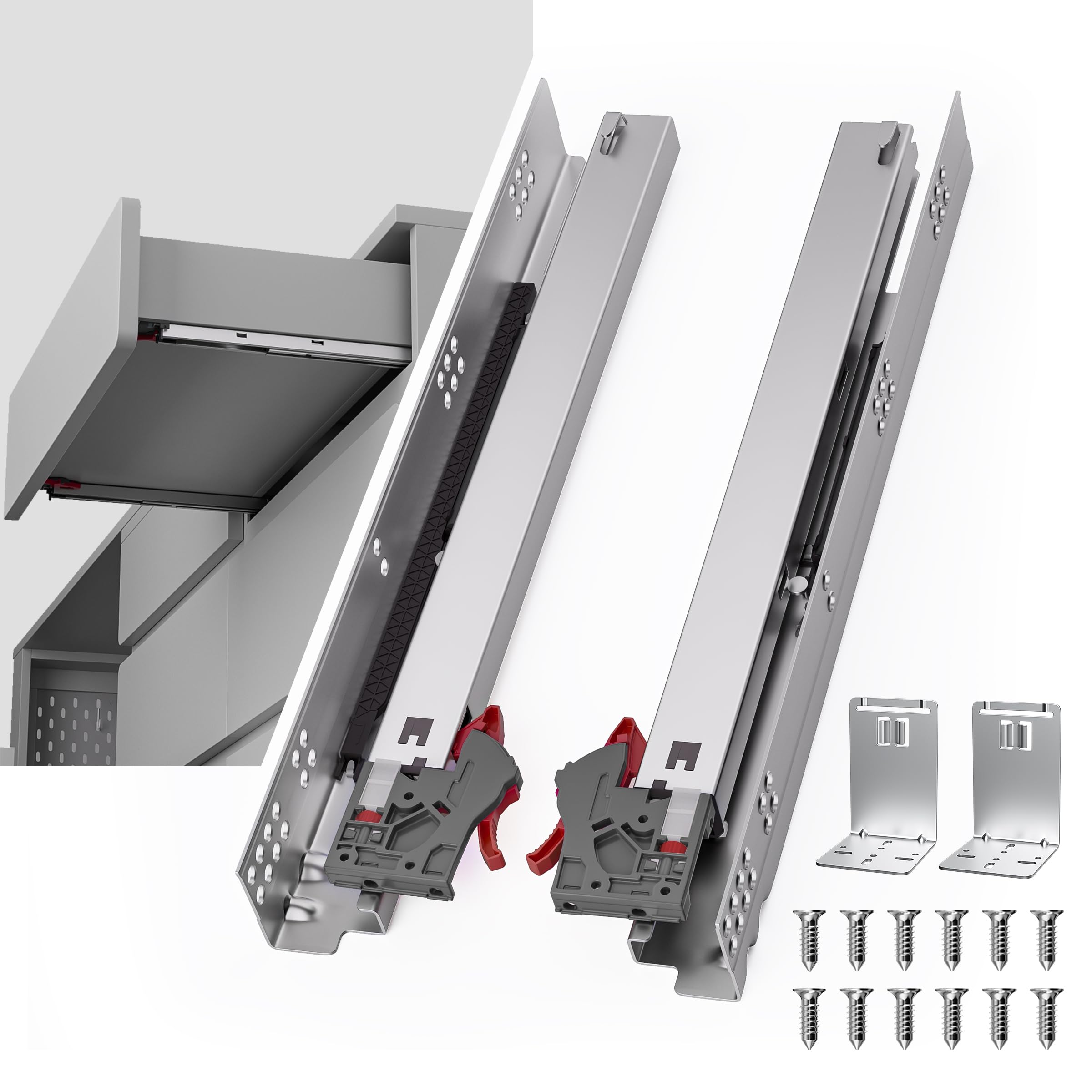 View 1 of 21 Inch Soft Close Undermount Drawer Slides,Full Extension,100 Lbs,1 Pair