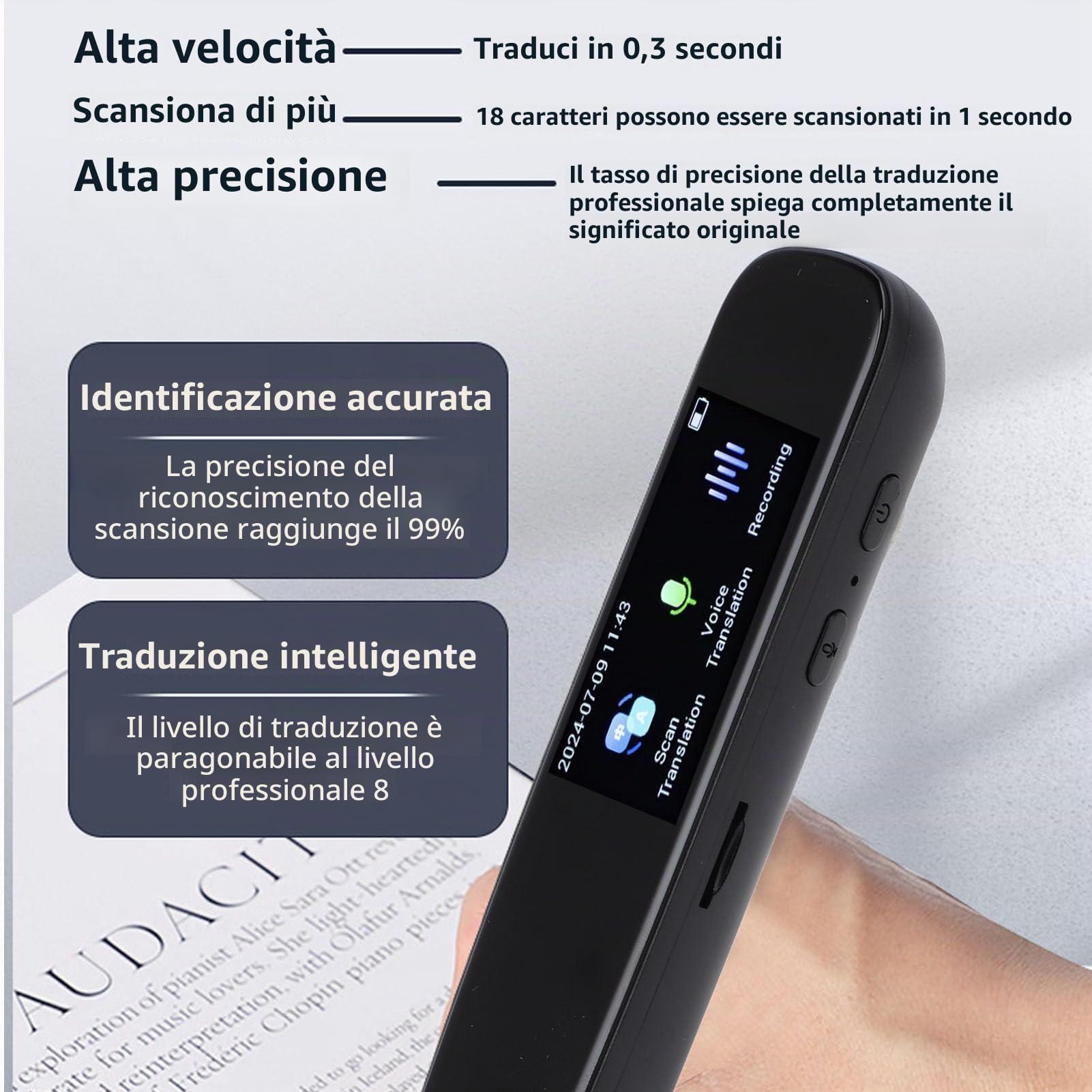Penna per Scansione di Traduzione Aggiornata, Penna per Lettore di Scansione di Record, Scanner per Penna di Traduzione Digitale OCR 112 Dispositivo Traduttore di Lingue con