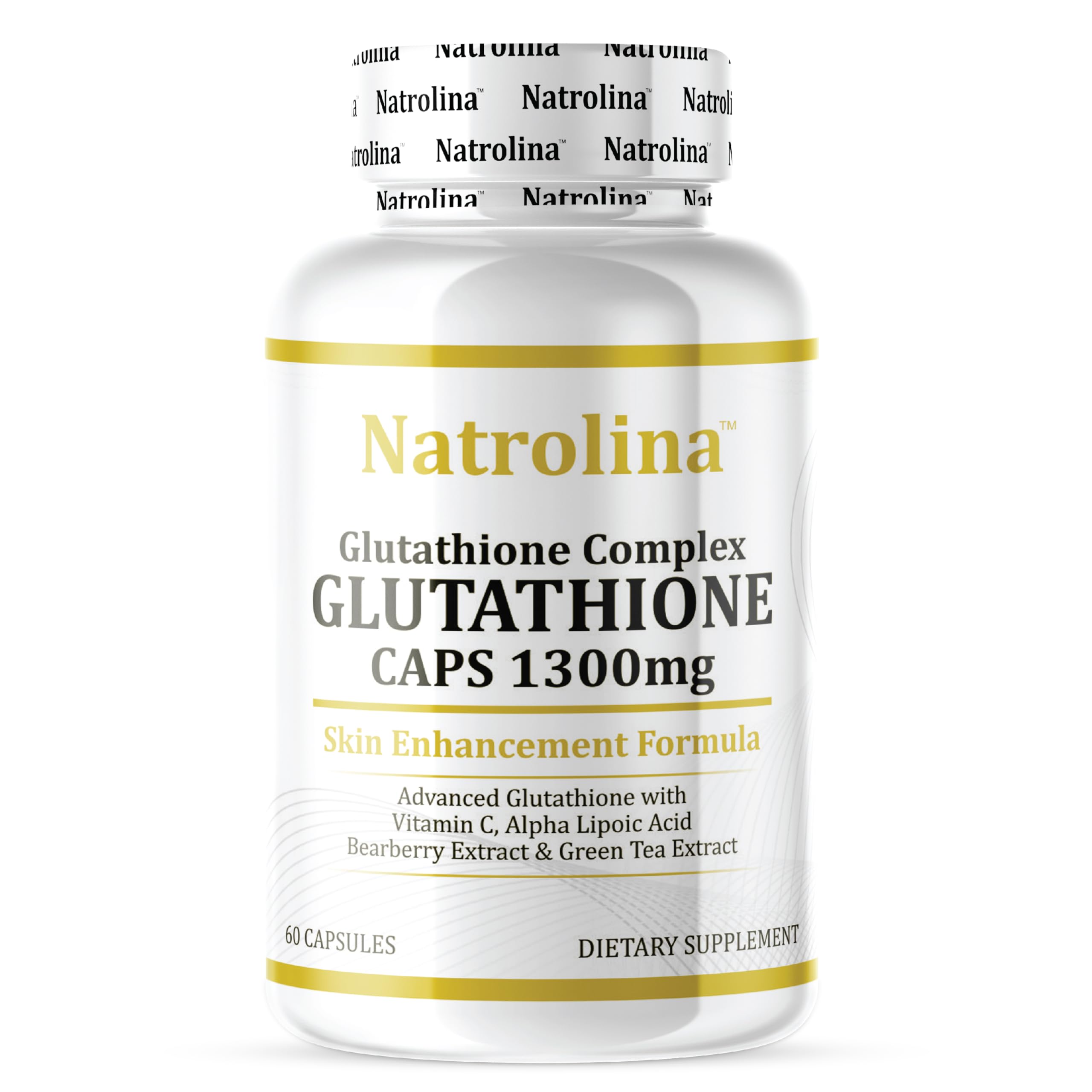 Natrolina Advanced Glutathione Complex 1300mg - 60 Capsules | With Vitamin C, Alpha Lipoic Acid, Bearberry Extract & Green Tea Extract | Antioxidant Support for Healthy Skin, Detox & Immune Function