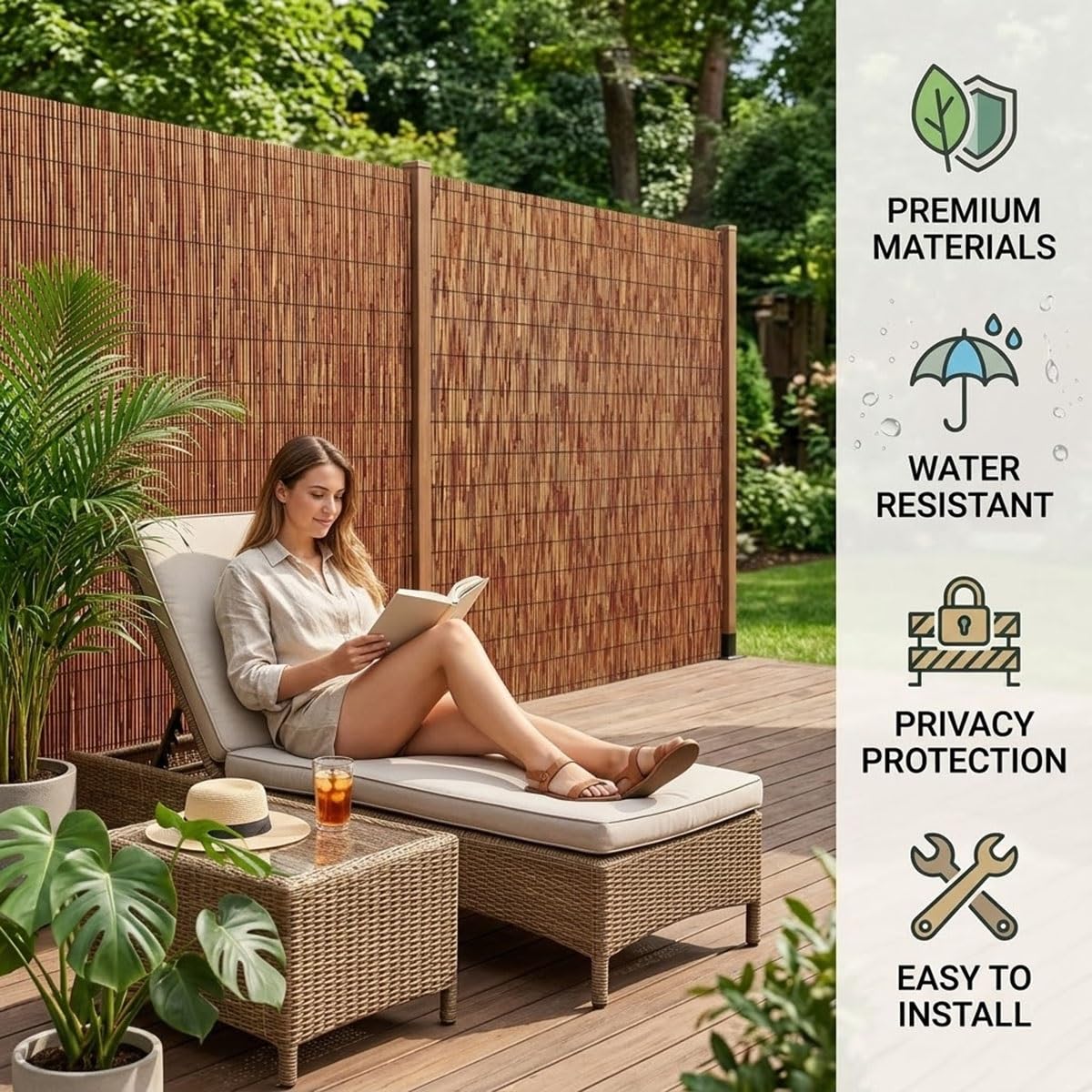 Canisse Roseau Naturel Brise Vue pour Clôture Jardin, Paravent Extérieur Protection Intimité, Rouleau Canisse Roseau Résistant Brise-Vent Pare-Soleil Balcon Terrasse(61x914cm(2x30ft))