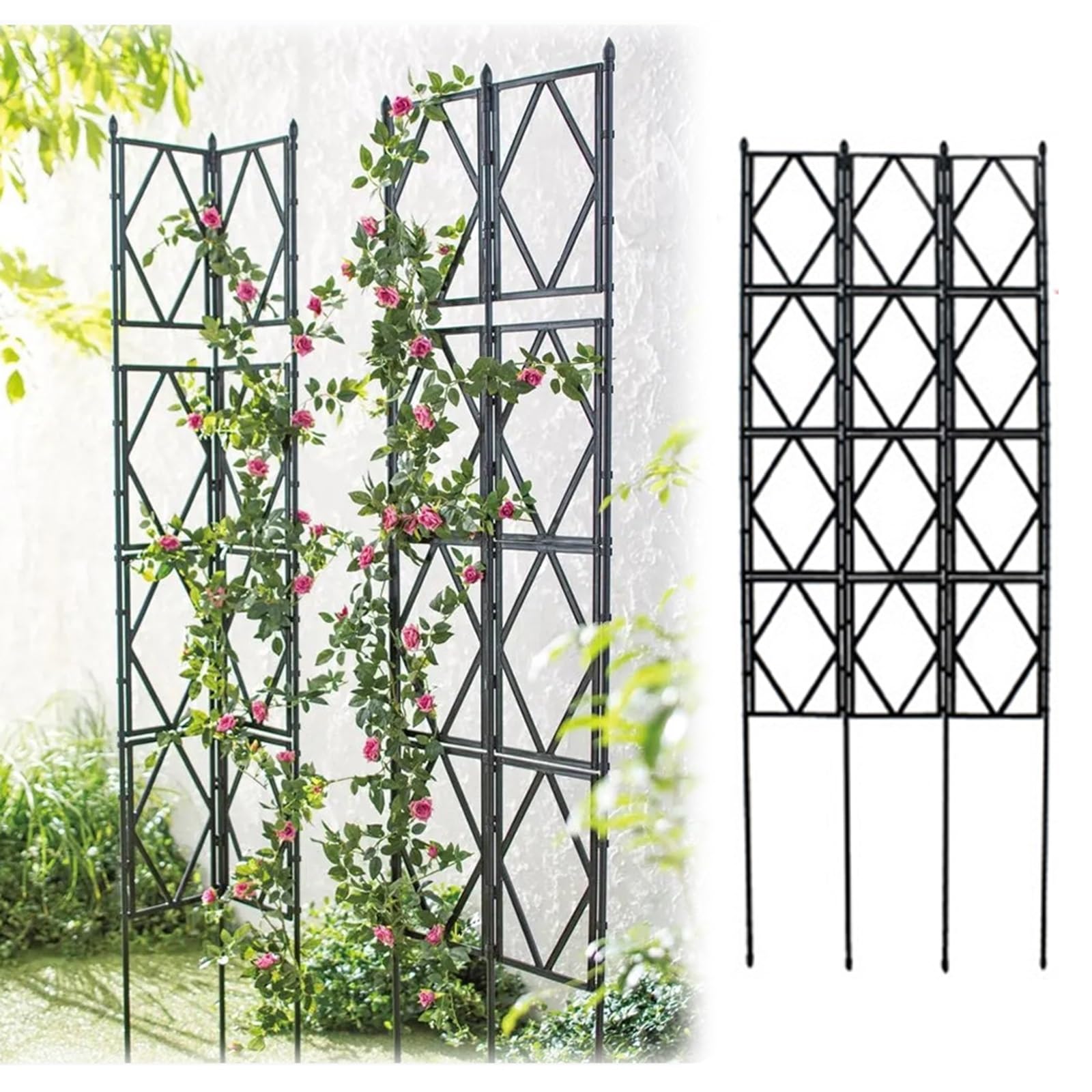 YAVYAV Large Garden Trellis Plant Supports, Foldable, For Climbing Plants Vegetable Flower Fruits Vine, 150/180/220cm High Garden Fence, For Indoor Outdoor Decoration(Black,60x180cm/23.6x70.9in)