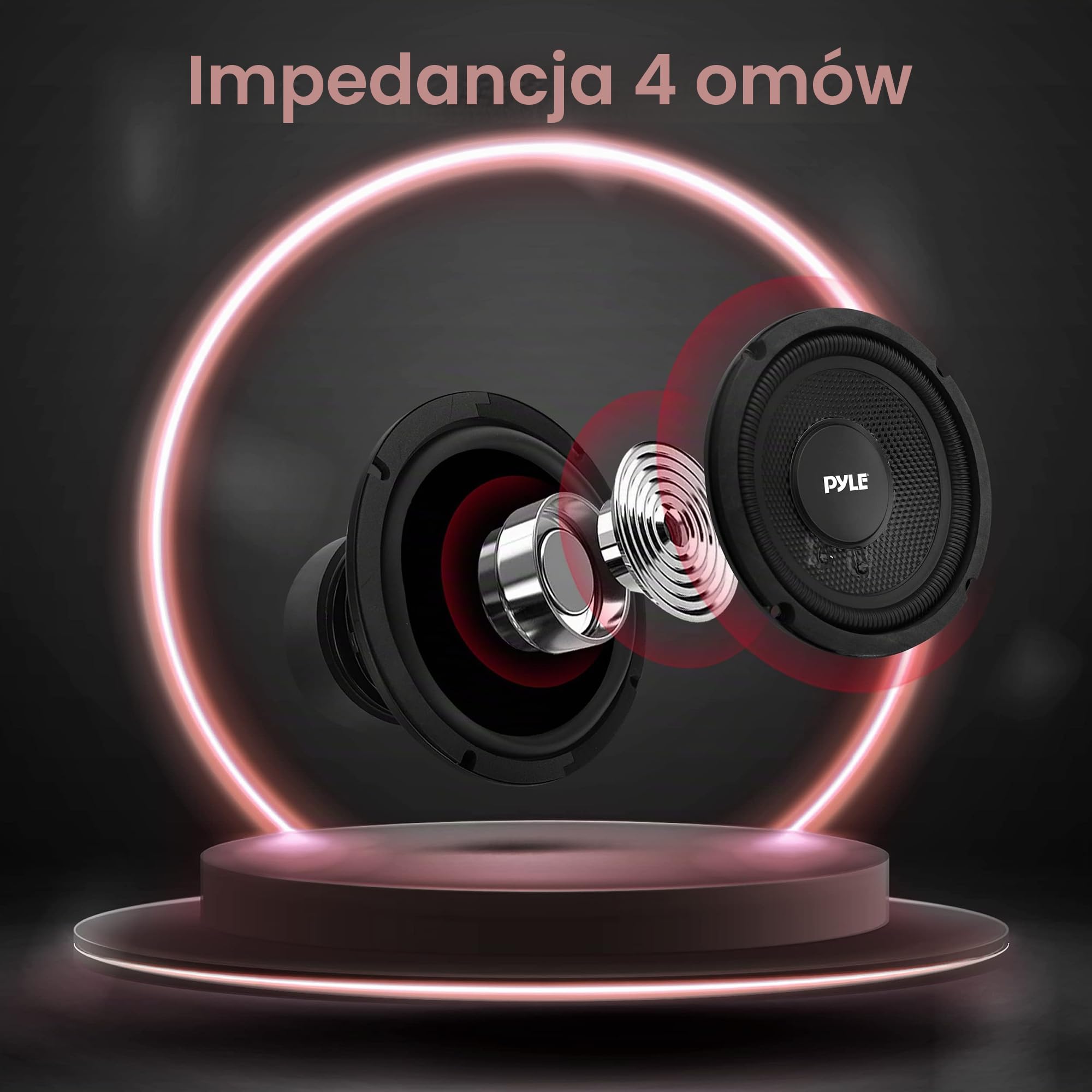 Pyle 1 PLMW63 subwoofer, 16,5 cm, 165 mm, średnica 6,5 cala, 75 W RMS, maks. 150 W, pojedyncza cewka drgająca, 4 omy, gumowe zawieszenie, do samochodów, 1 sztuka