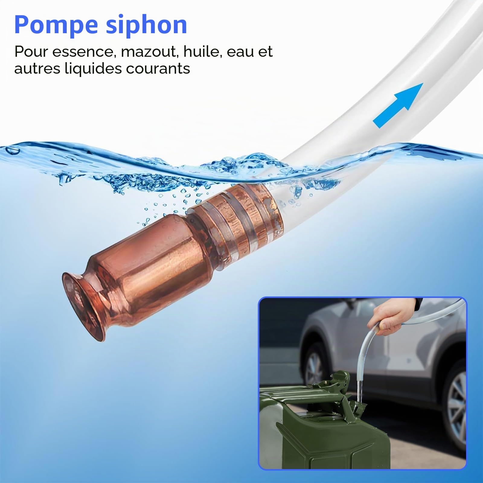 2 Pcs Tuyau Siphon, 1,8 m/2,5 m Siphon Essence Auto-Amorçante Tuyau de Secouage pour Transfert de Gaz/Essence/Diesel/Carburant/Eau