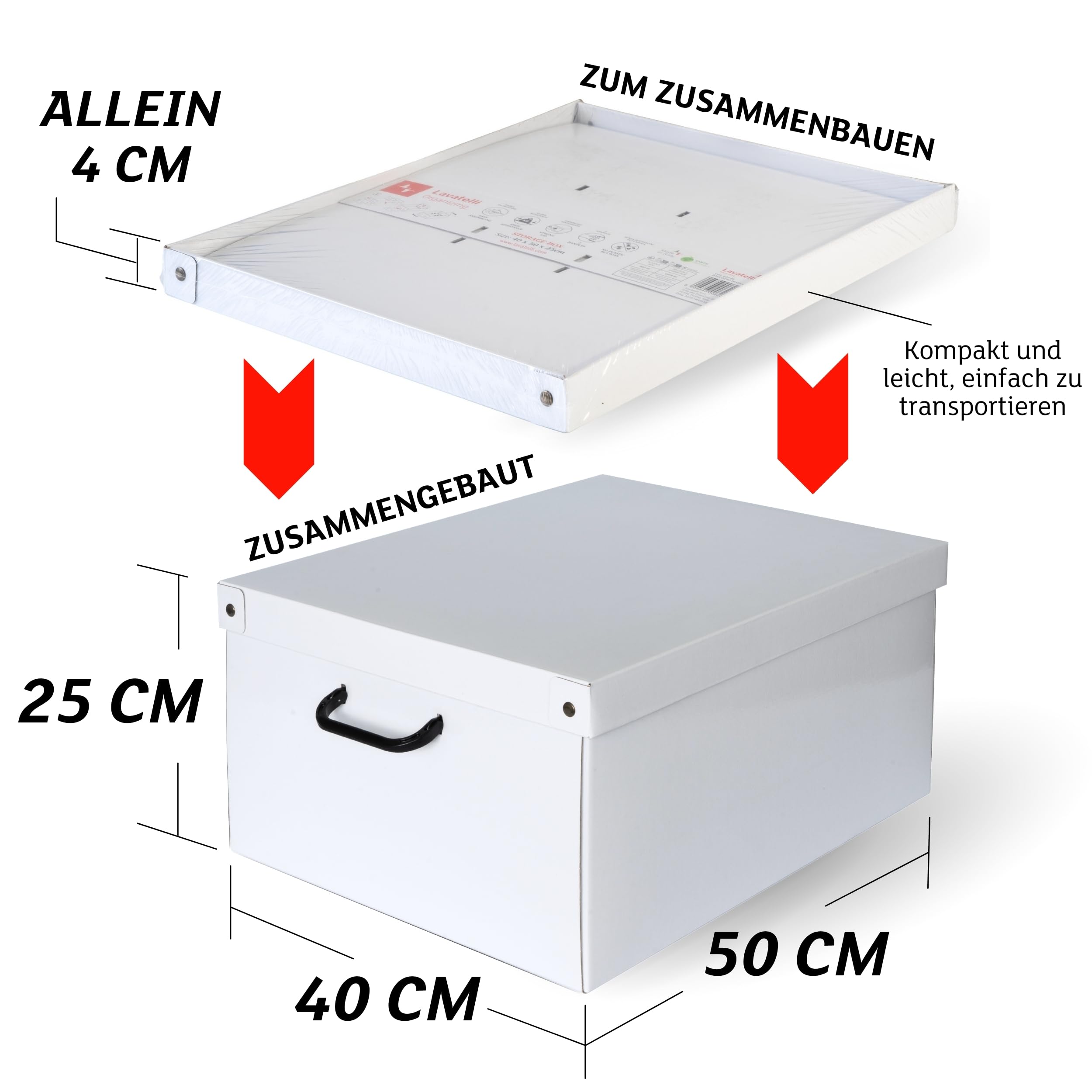 Lavatelli Set of 6 Cardboard Wardrobe Boxes for Clothes and Linen for Changing Seasons and Children's Bedrooms Gift Box Organizer Storage Large White 40 x 50 x 25 cm, Weiss