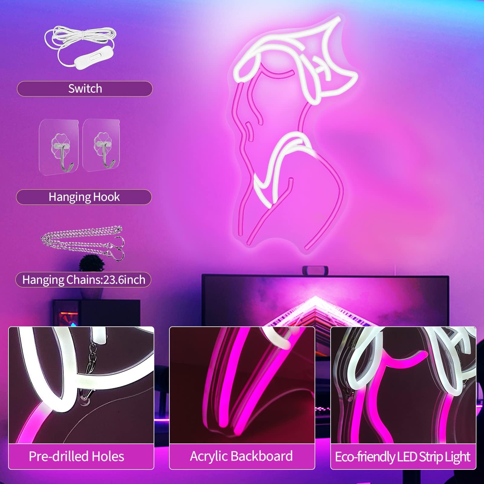 Neon Signs for Wall Decor Pink LED Light Sign for Preppy Room Decor Light Up Sign for Birthday Party Decoration USB Powered: A-Lady