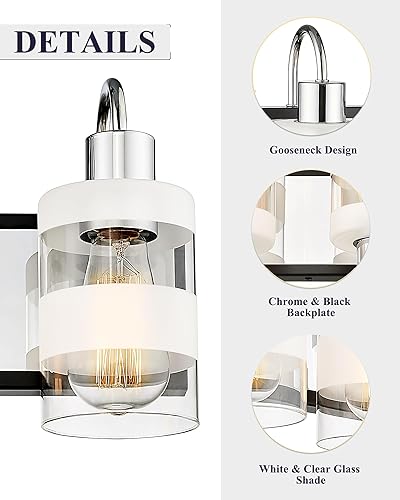 Miniatura 3 de HLY77B-3W BK+CH - Luces de tocador cromadas para baño, 3 luces, accesorios de iluminación de baño sobre el espejo, lámpara de pared moderna en cromo