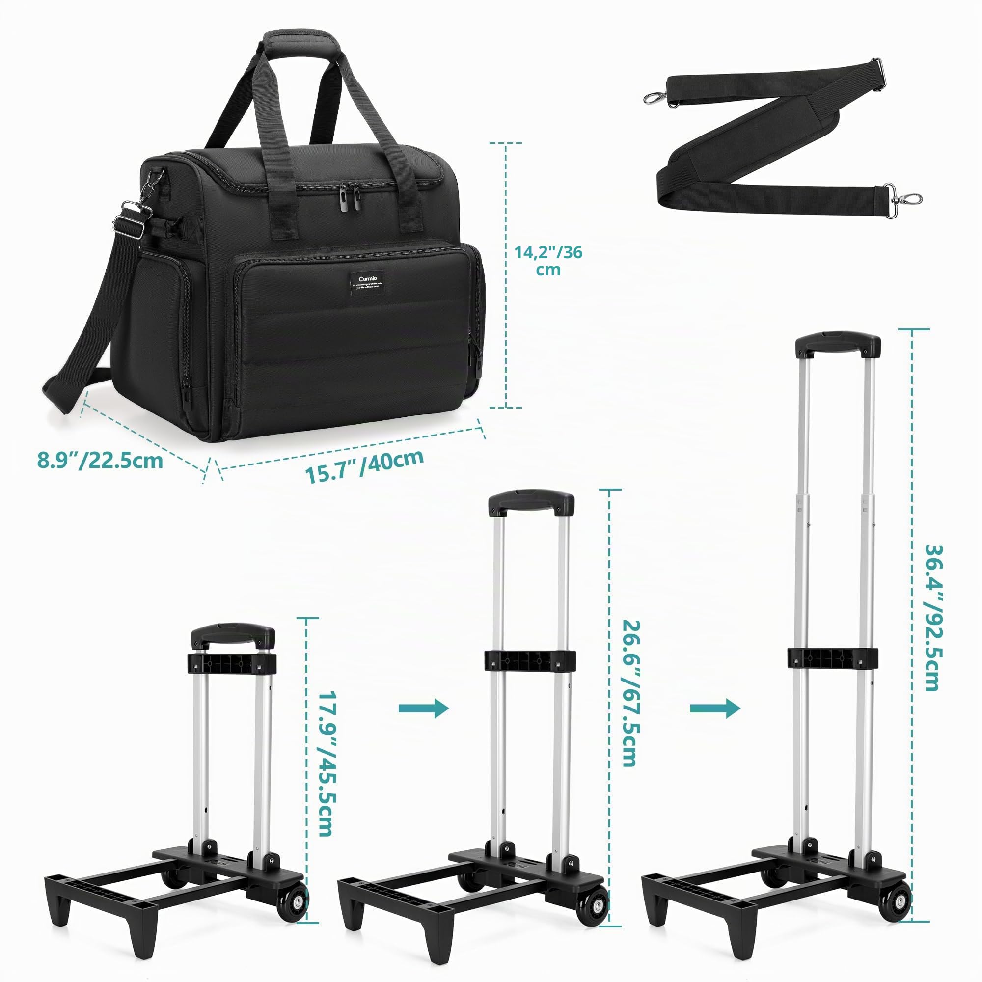 CURMIO Sac de Travail pour Enseignant, Mallettes à Roulette pour Professeur Adapté Aux Ordinateurs Portables de 15,6", Noir (Design Breveté)