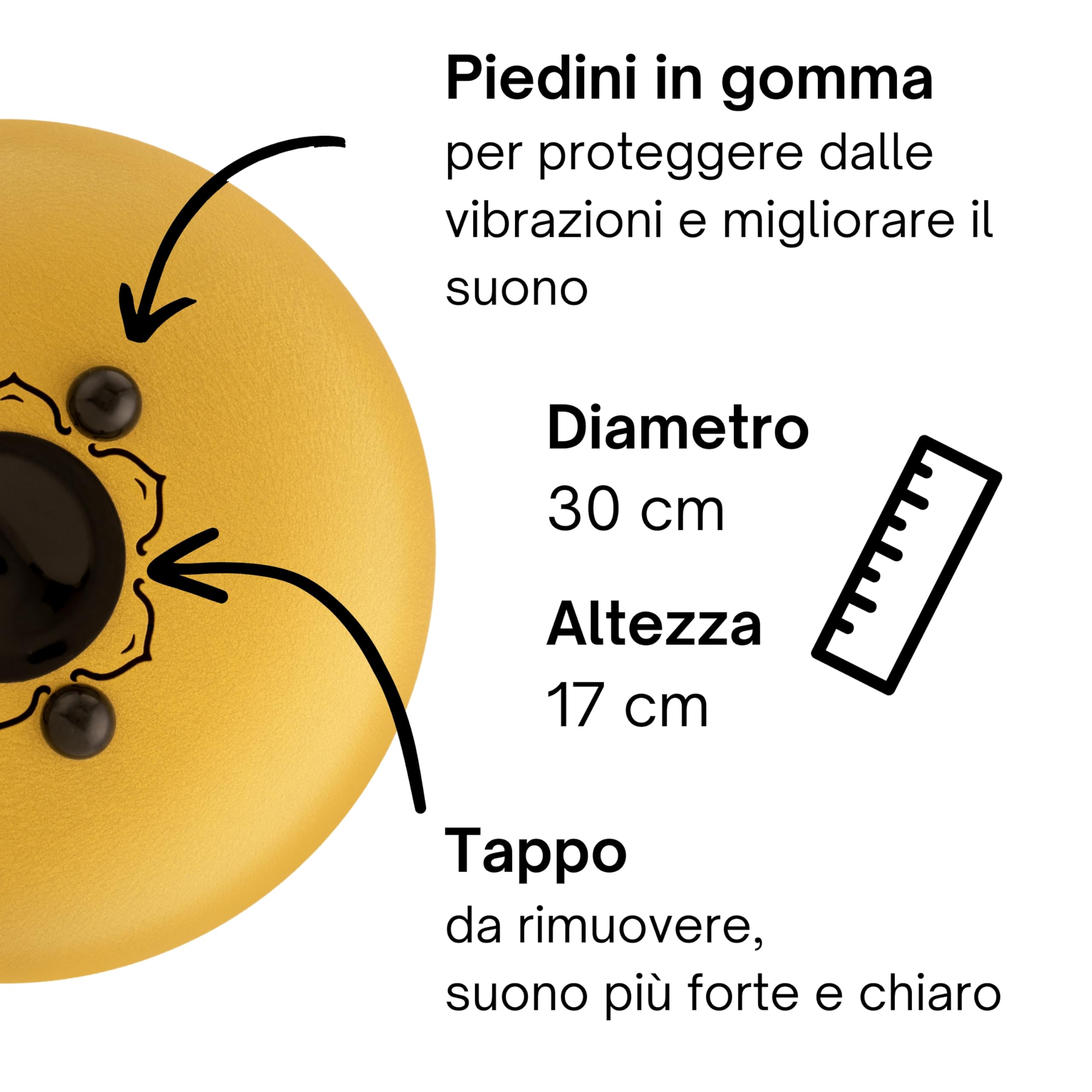 tamburo a lingua d'acciaio 'Standard' in Do Maggiore, oro - 30 cm con 11 note - steel tongue drum con canzoniere, mazzuoli, fingersticks e borsa da trasporto. Senza leggere le note.