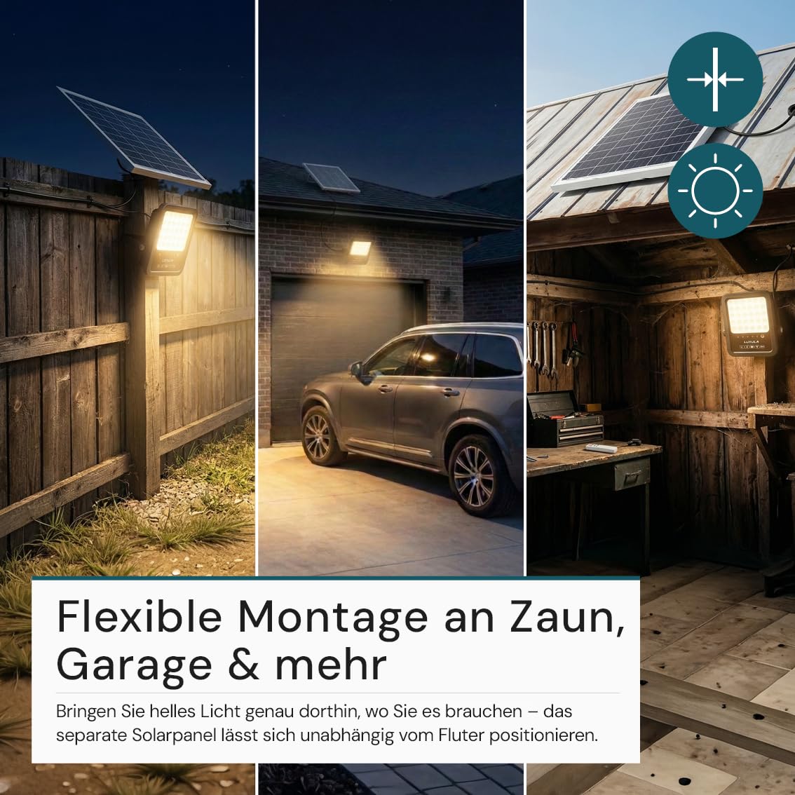 LUXULA Solarstrahler für außen 20W 2 Stück, Solar Strahler Garten mit Fernbedienung, Außenstrahler Solar mit Solarpanel, 6500K, IP65, 2750lm, Solarlampe für außen, Garten, Hof, Einfahrt, Balkon