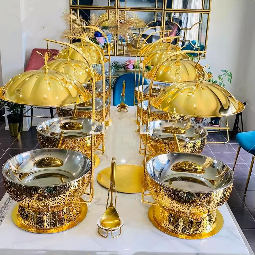 8 Pack Gold Chafing Dish Buffet Set, 8 Quart Stainless Steel Chafer Buffet Servers and Warmers Set, with Hanging Cover for Weddings, Parties, Banquets, and Catering Eventst? 8 PCS - Luxury Golden