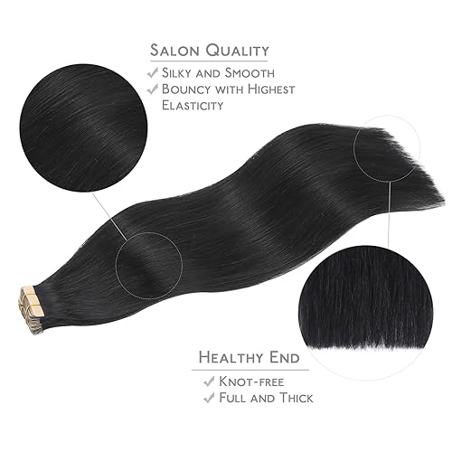 Miniatura 4 de WENNALIFE Extensiones de cabello humano con cinta, 20 unidades, 1.76 oz, 24 pulgadas, extensiones de cabello humano Remy liso negro azabache,