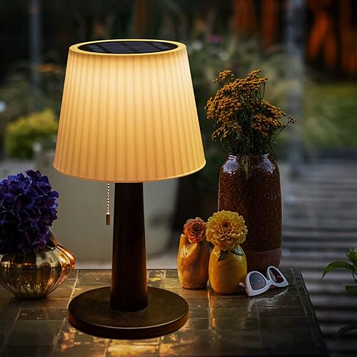 Beautyard Lámpara de mesa solar para exteriores e interiores, 3 modos de iluminación, LED impermeable e inalámbrica con cadena de tracción para