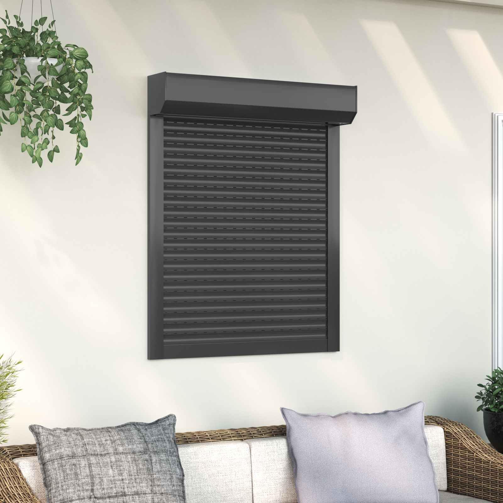 Volet roulant anthracite 70 x 100 cm, en aluminium et polyuréthane pour fenêtre, volet roulant manuel avec rails de guidage, brise-vue et régulation de la lumière pour l'extérieur