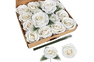 IPOPU 16pcs Artificial White Silk Roses Flowers