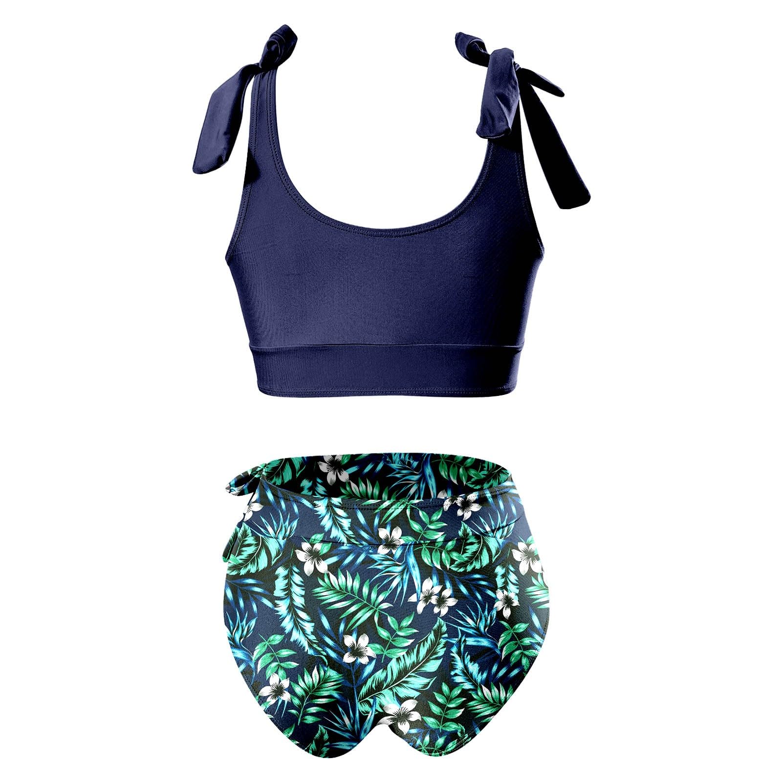 Generisch Bikini da donna, costume da bagno Tankini, costume da bagno con motivo floreale, bikini a vita alta, effetto modellante