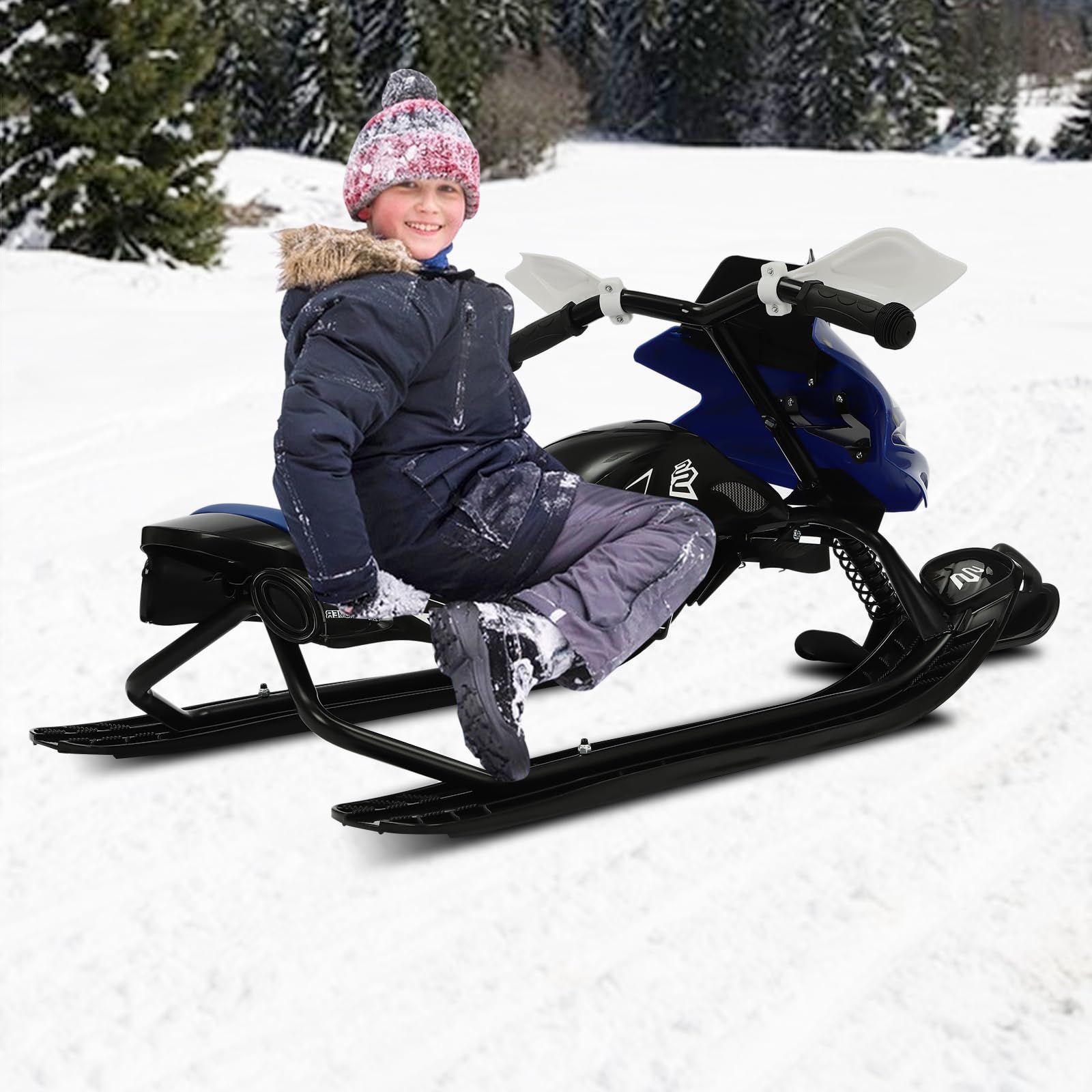 Luge Snowracer pour adulte - Triple ski avec corde de traction - Frein antidérapant - Coussin d'assise réglable pour enfants à partir de 3 ans