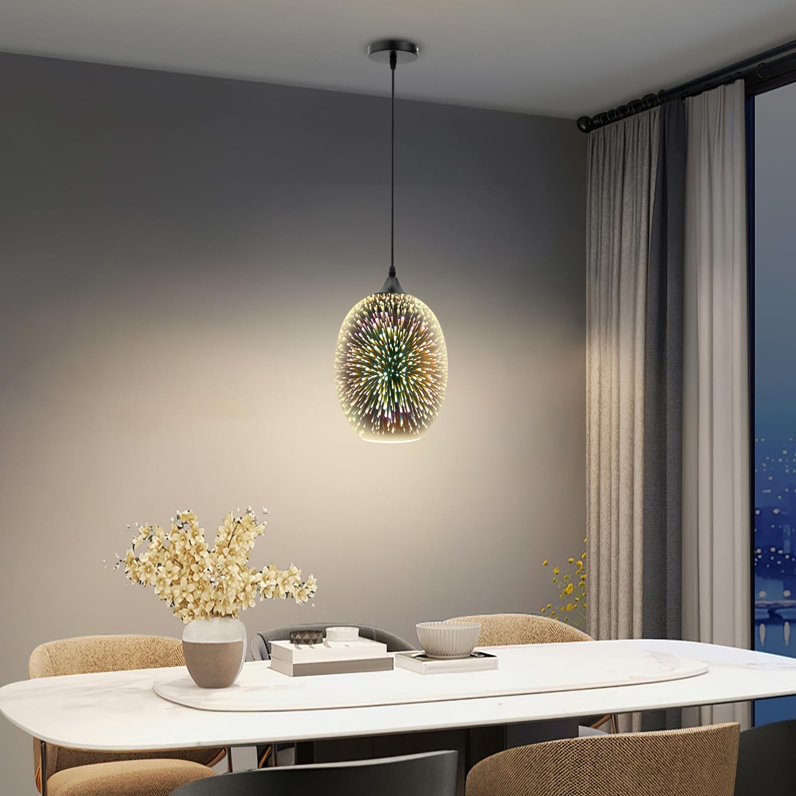 Szklana lampa wisząca 3D, nowoczesna lampa wisząca z regulacją wysokości z oprawką E27, stylowa lampa sufitowa do salonu, sypialni, jadalni i kuchni, lampa szklana, srebrna, bez źródła światła