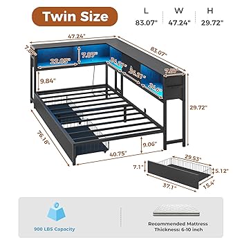 Amazon.com: DICTAC Twin Corner Bed Frame with Bookcase
