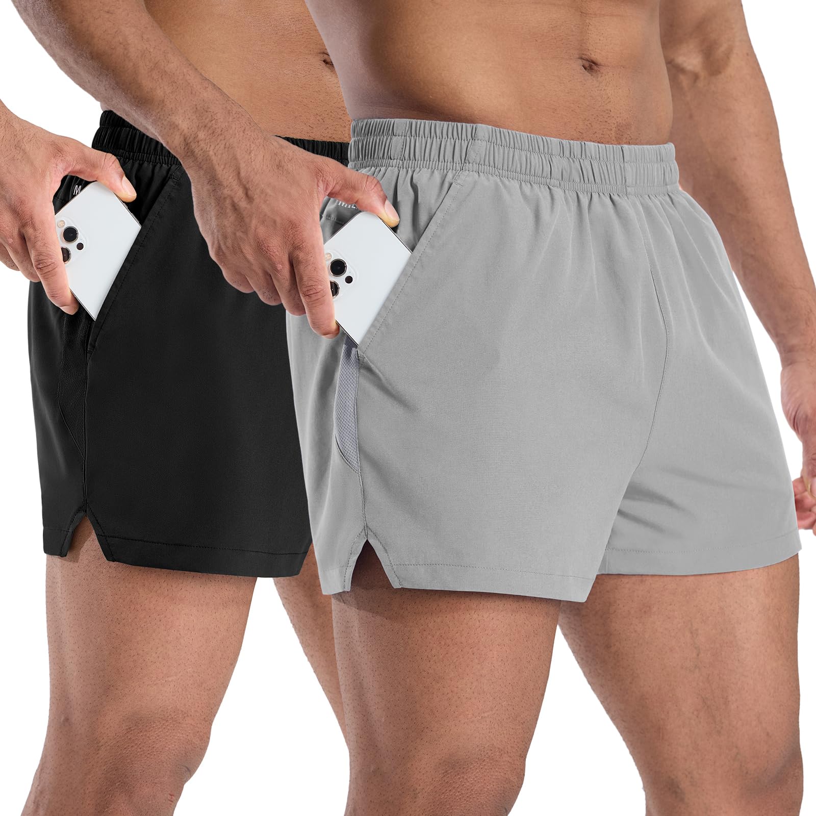 MIER 2 Pack Gym Shorts for Men Quick Dry Athletic Shorts with Brief Liner Pockets for Running Workout