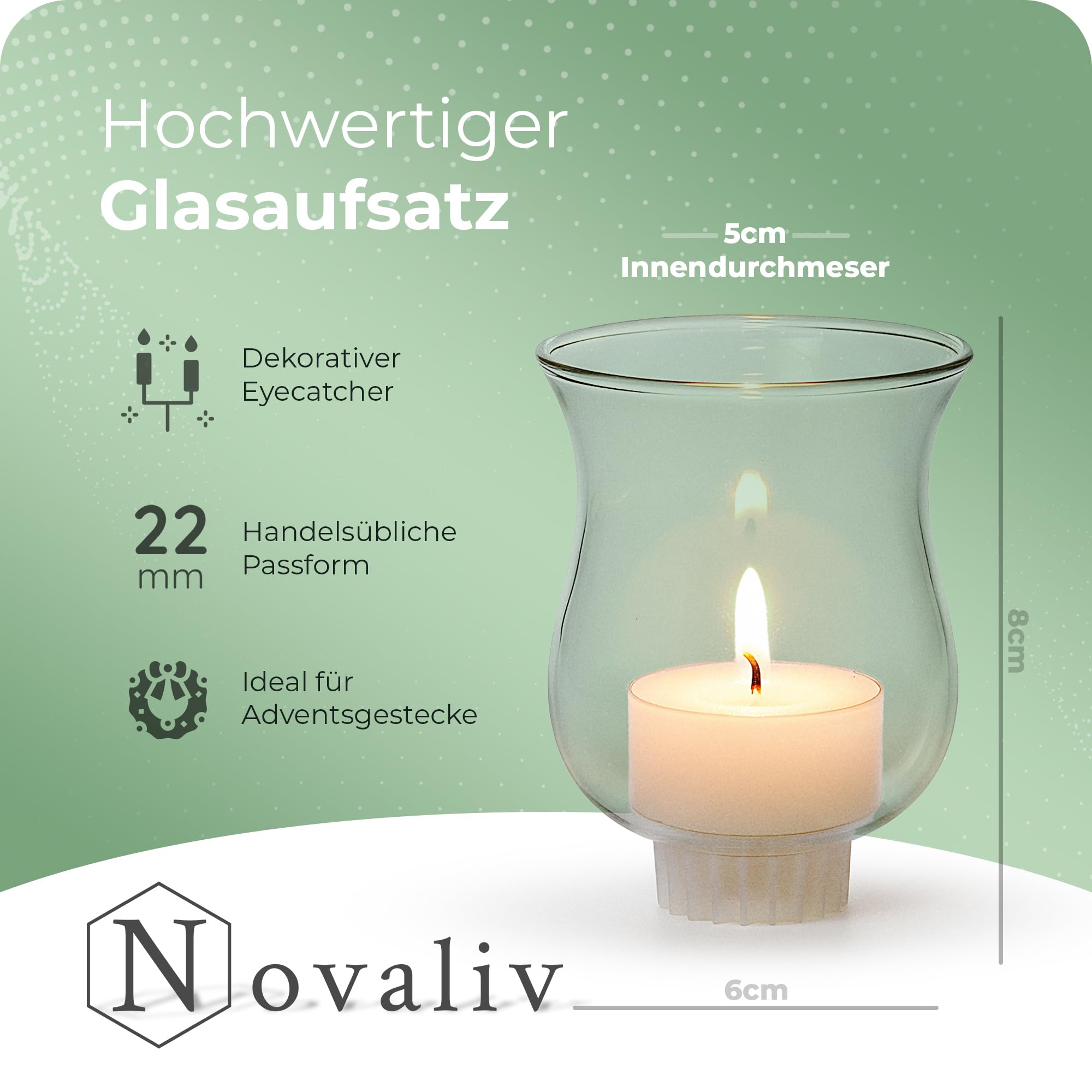 Novaliv Lot de 12 photophores en verre transparent 8 cm pour chandelier, couronne de l'Avent