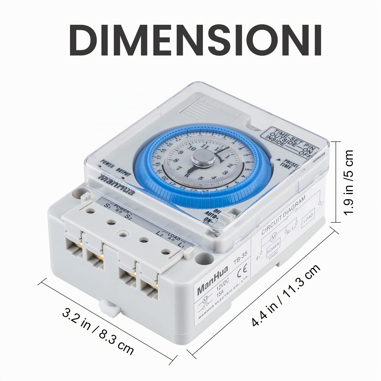 Timer Switch 24 ore 12VDC timer meccanico interruttore tempo TB-35