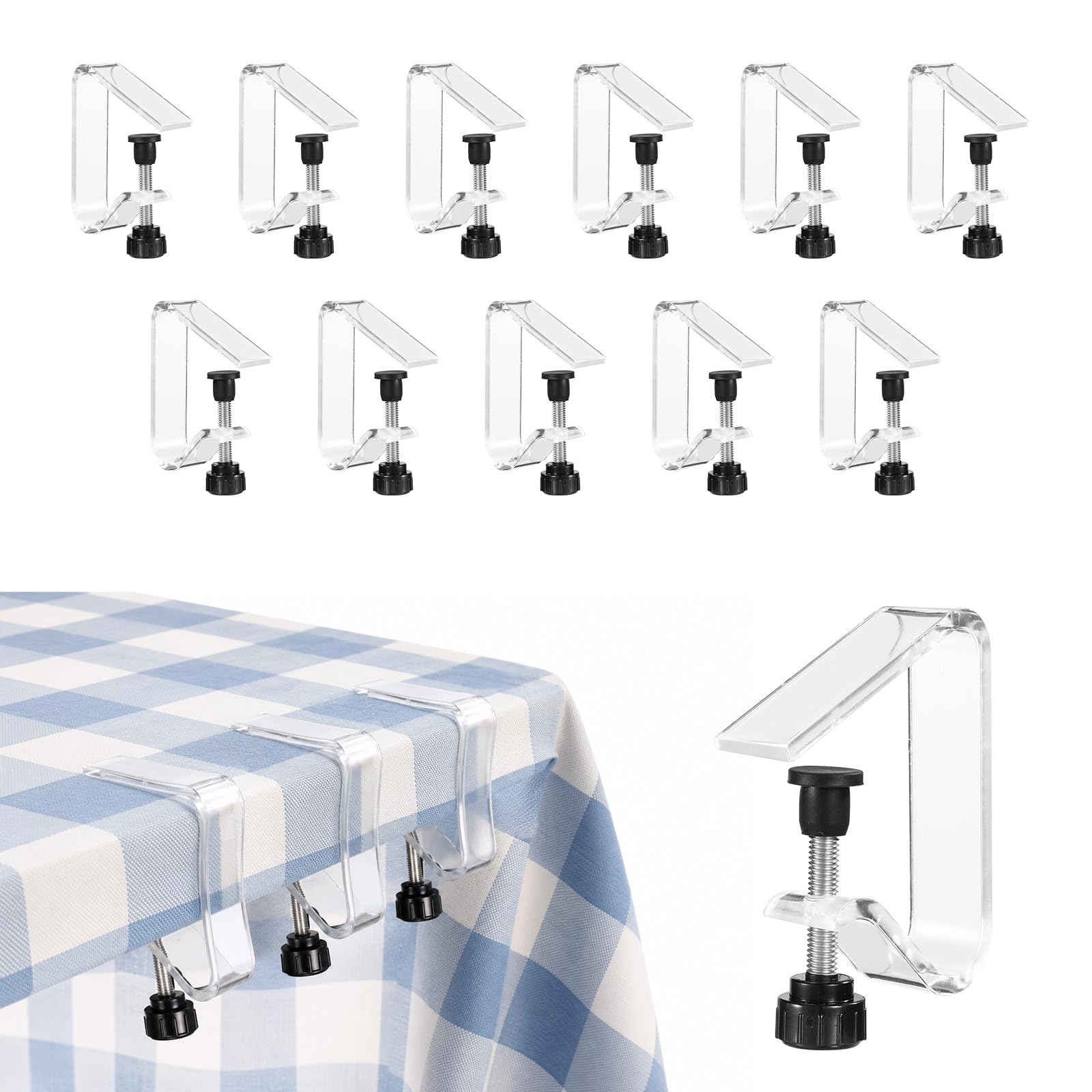 12pcs Clear Tablecloth Holder Table Cloth Clips for Tables 0.4-1.6in Thick
