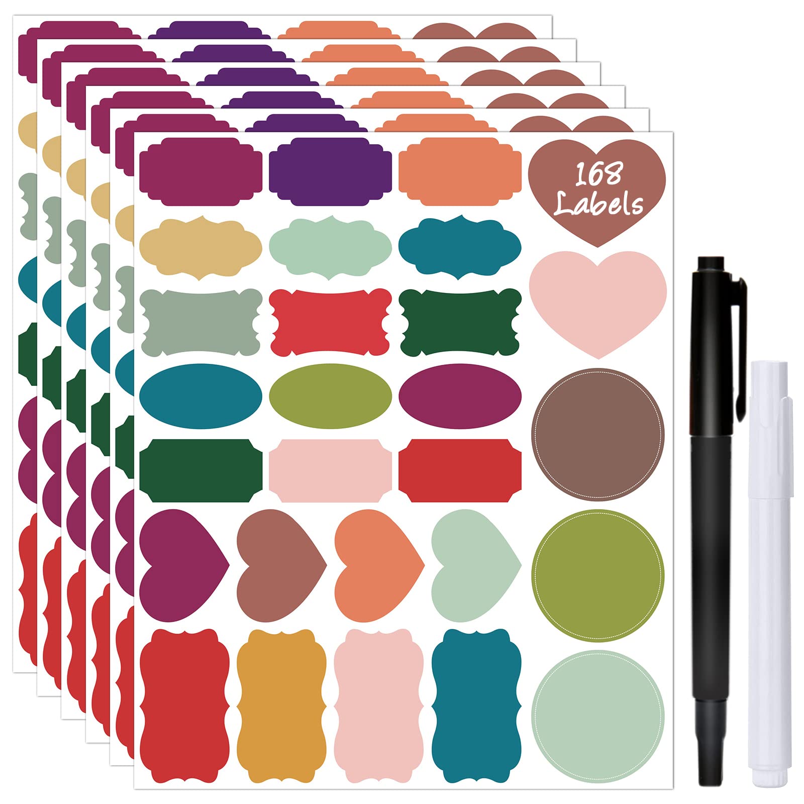 JaoNanl Colored Label Stickers, Removable Chalkboard Labels with 2 Markers, Waterproof Kitchen Labels Self-Adhesive Gift Tag Stickers for Mason Jar,Storage Bin,Food Container,Home Organization,168Pcs — image 1