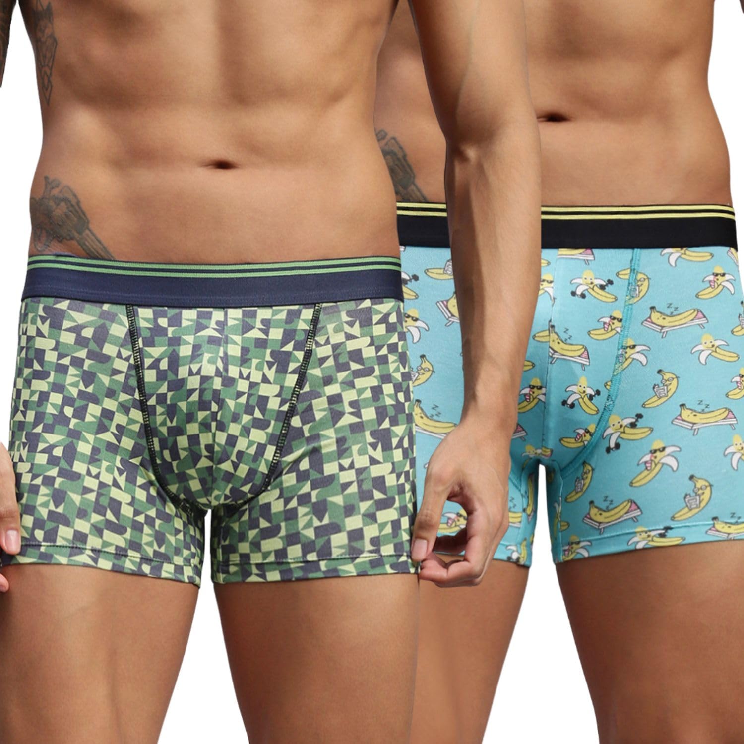 hayu 2PC Pack of Crazy Cubes & Quirky Banana Men Modal Printed Trunks Multicolour-picture-40