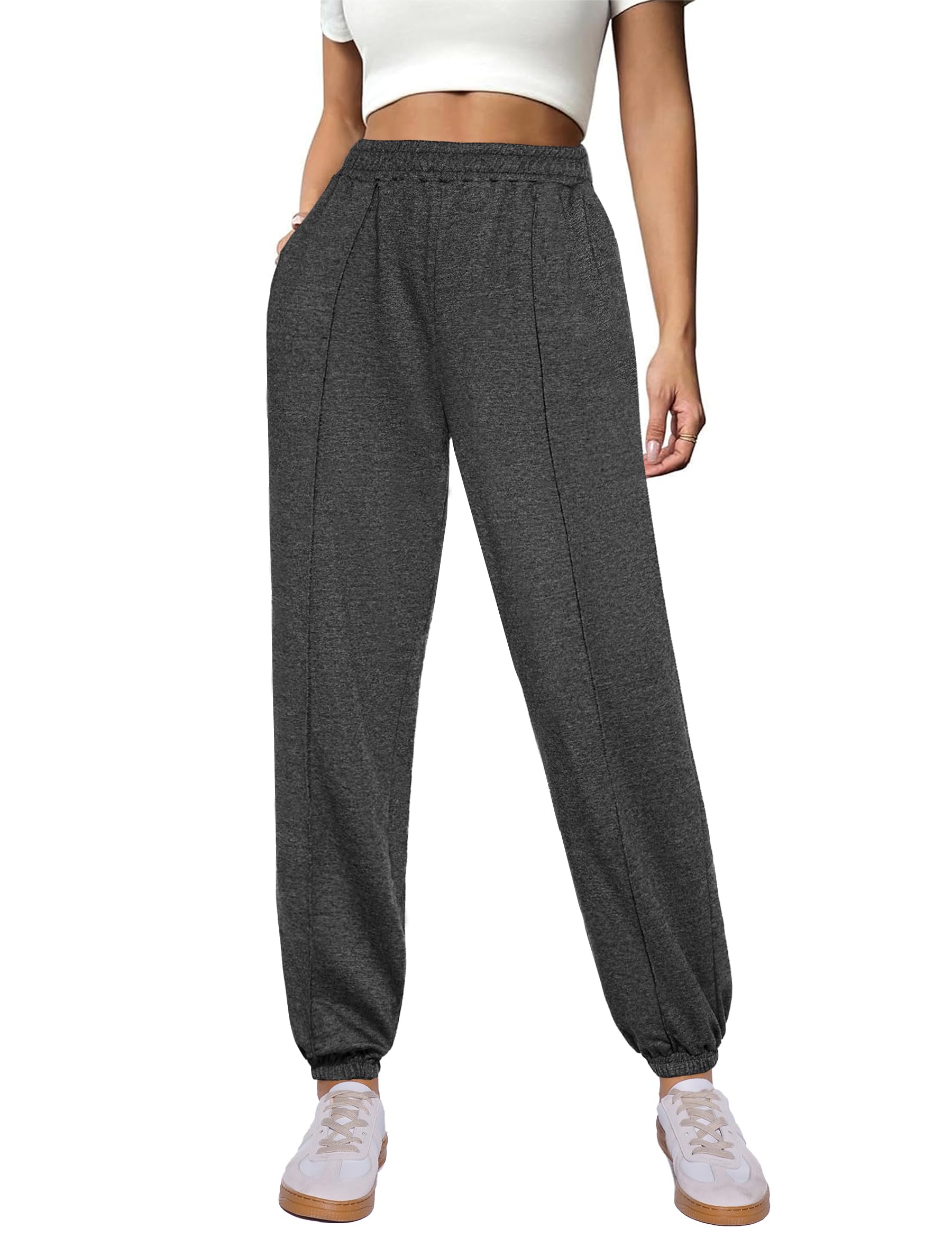 Demegimi Jogginghose Damen Lang Trainingshose Baumwolle Freizeithose Baggy Sporthose High Waist Sweathose mit Bündchen