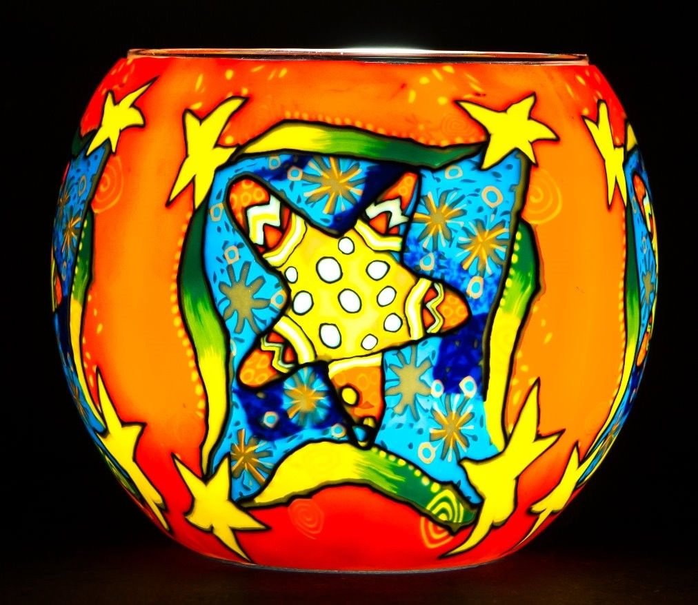 Milford Colourful Star Glass Nightlight - Festive Christmas Decoration Candle Tealight Holder