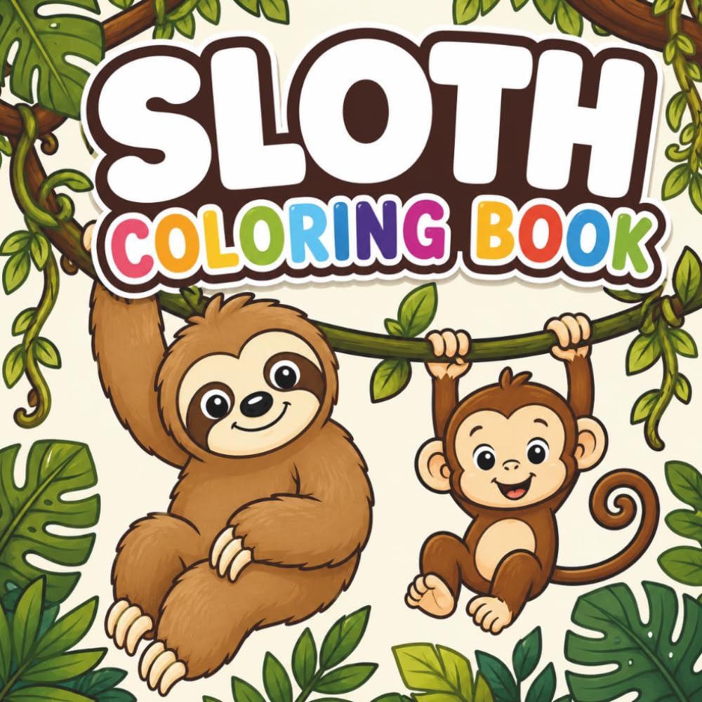 Sloth Coloring Book: 50 Cute and Easy Sloth Coloring Pages | Bold and Simple Designs with Fun Jungle Adventures
