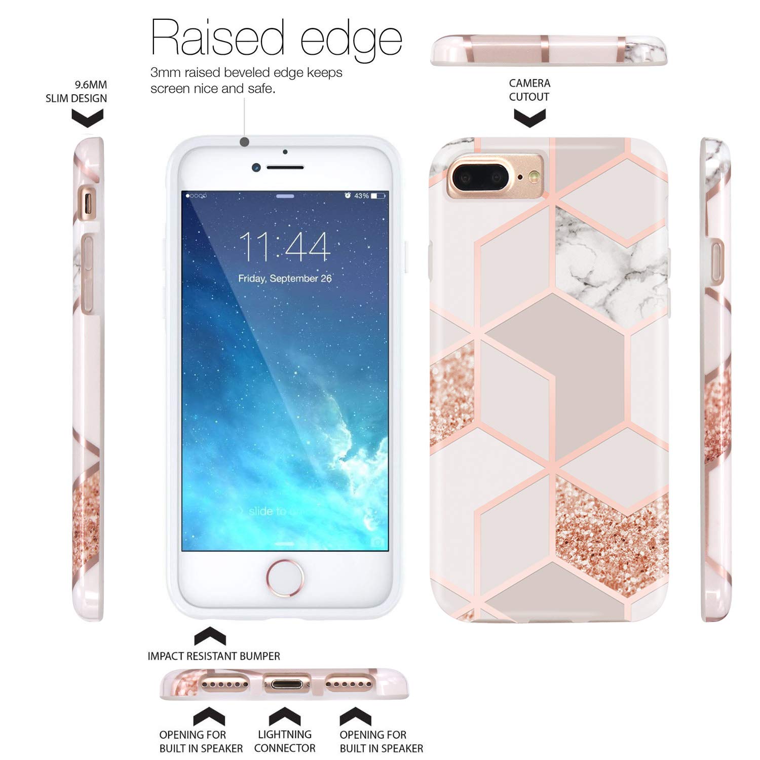 Jaholan Custodia Con Glitter E Marmo Per IPhone 12 Pro Max, Bumper In TPU Morbido, Rosa Oro, Tecnologia IMD Anti-sbiadimento