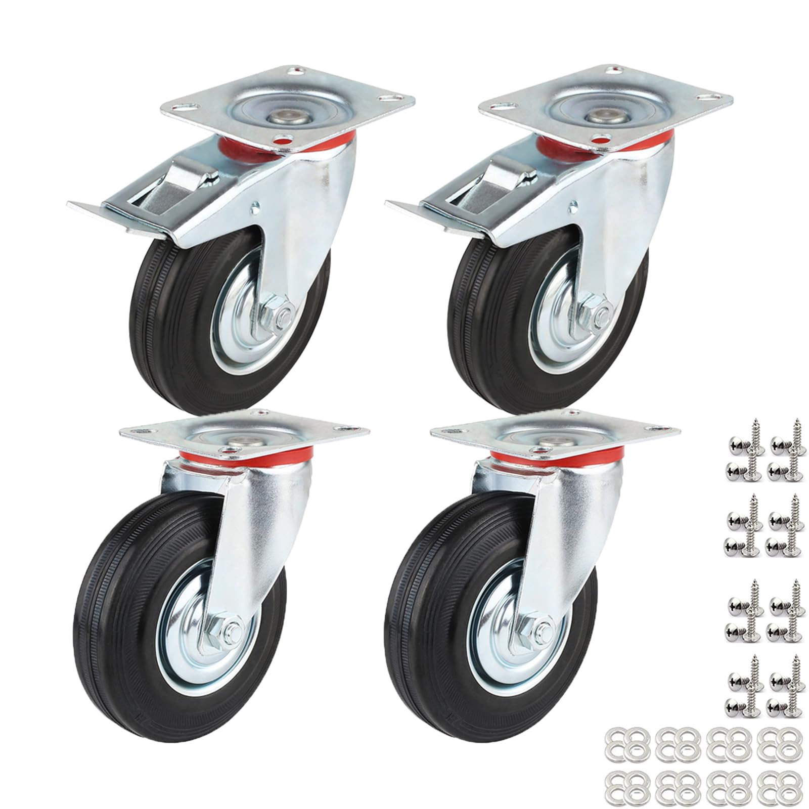 IQWTU Heavy Duty Castor Wheels,125MM Furniture Castors with Brakes, Rubber Swivel Caster Trolley Wheels