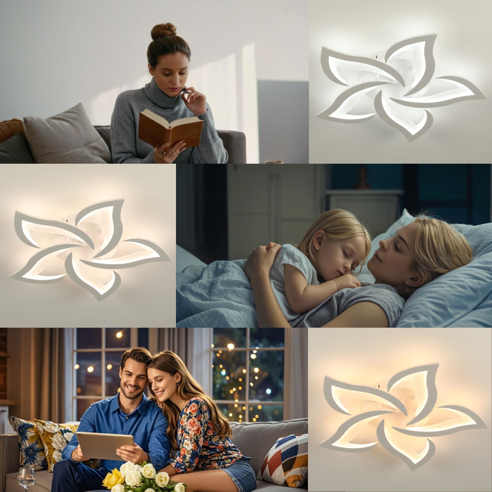 OTREN Lampadario Camera da Letto Moderno 60cm 48W, Plafoniera LED Soffitto Dimmerabile con Telecomando, 3000K–6500K, Luce Notturna, Timer e Funzione Memoria, Design a Petali, per Soggiorno e Cucina