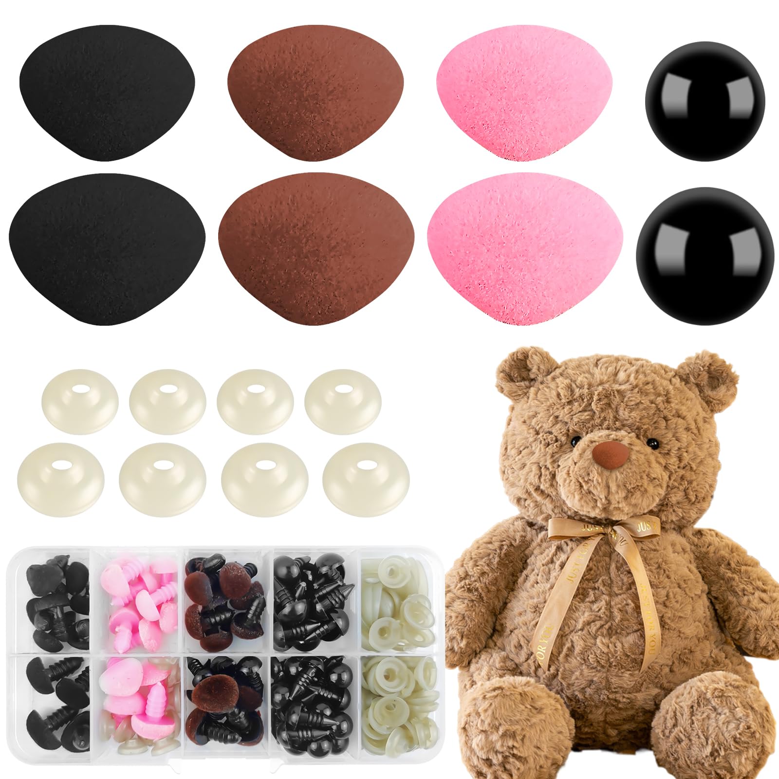 HavaCue 80PCS Safety Eyes and Noses for Crochet Toys,2 Sizes 10X11mm/12X14mm Flocking D-Type Teddy Bear Noses,3 Color Safety Eyes for Amigurumi,8/10MM Safety Eyes for for Crochet Toys