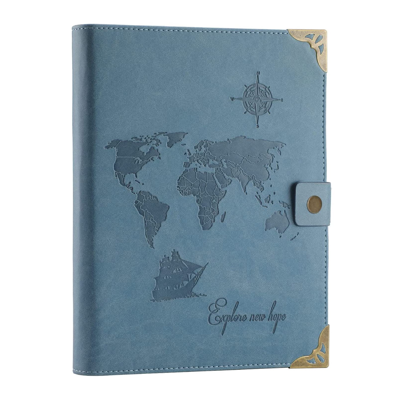 SEEHANA5 Binder Leather Journal Lined Paper Notebook A5 Planner 200 Pages,“World Map” A5 Writing Notebook 6 Rings Binder Travelling Journals for Mens Womens