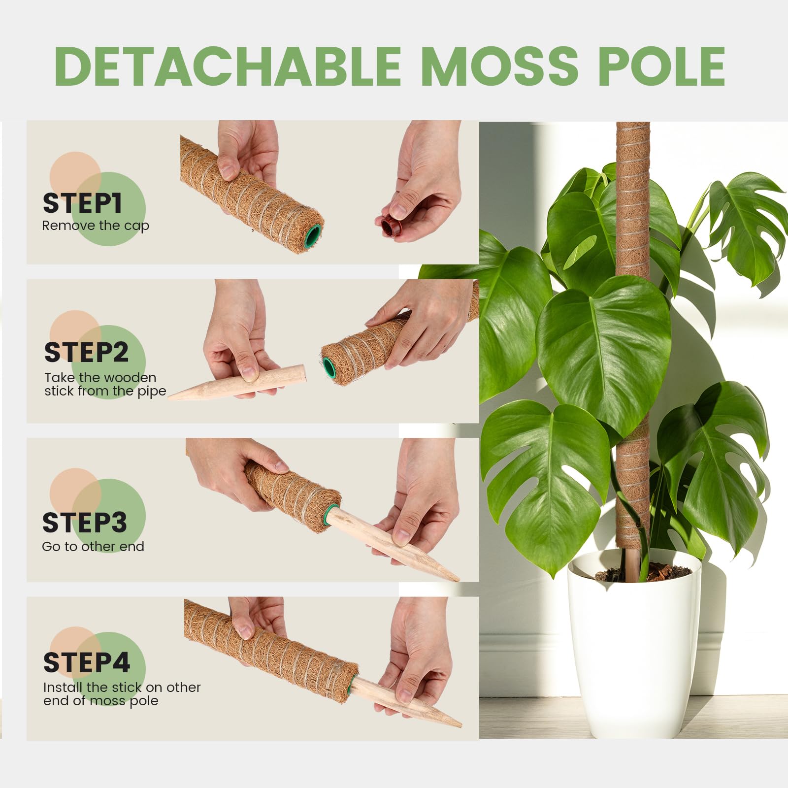 Yinder Monstera-Pflanzenstütze mit 10 x 2 m Juteseil und 2 x 2 m Gartenband, Pflanzstäbe für Zimmerpflanzen, Kletterpflanzen, Totemstange, 41,5 cm, 50 Stück