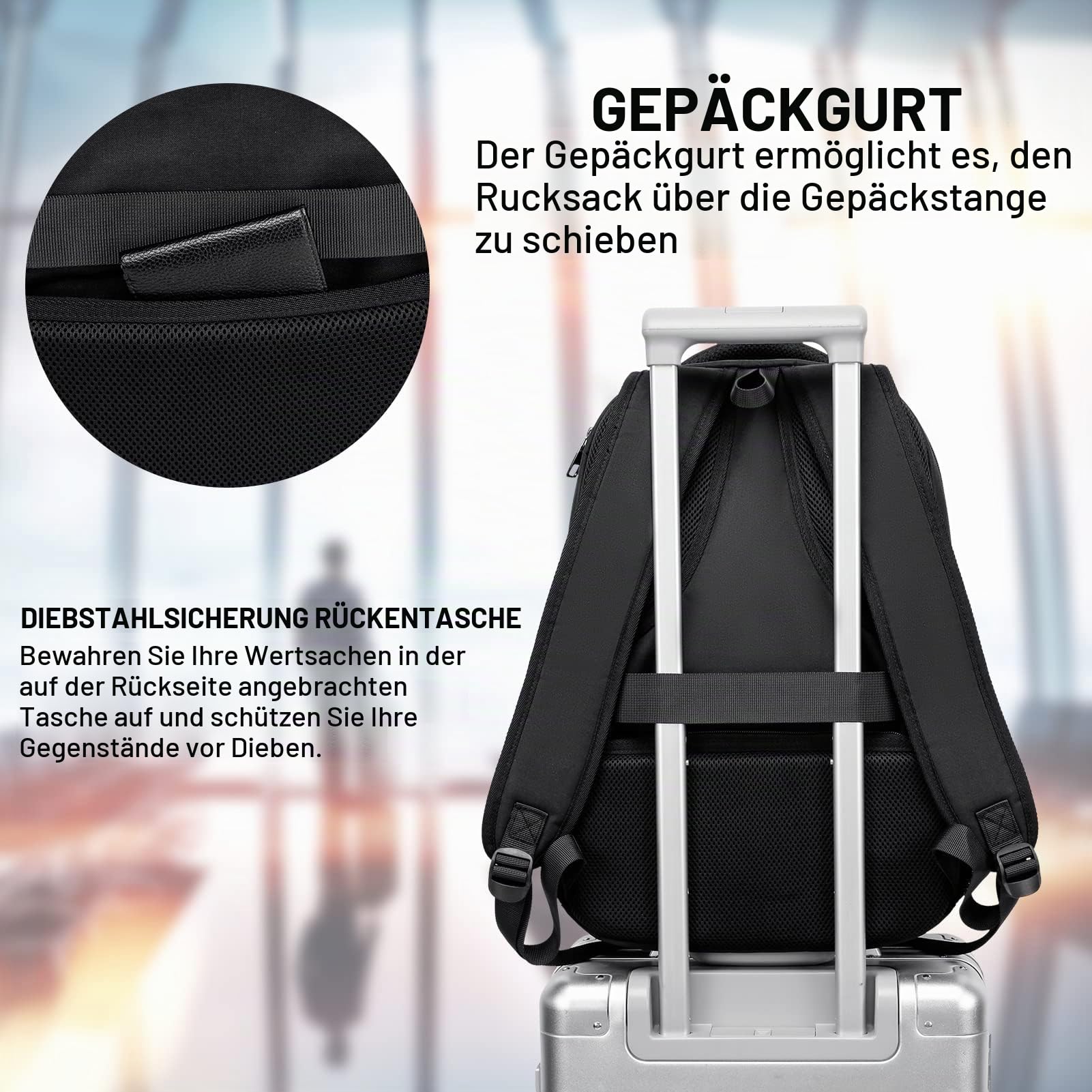 Rucksack Herren, Schulrucksack Jungen Teenager, Laptop Rucksack 17,3 Zoll Laptoptasche für Schule Arbeit mit USB Ladeanschluss, Anti Diebstahl Business Reisen Rucksack, Schwarz