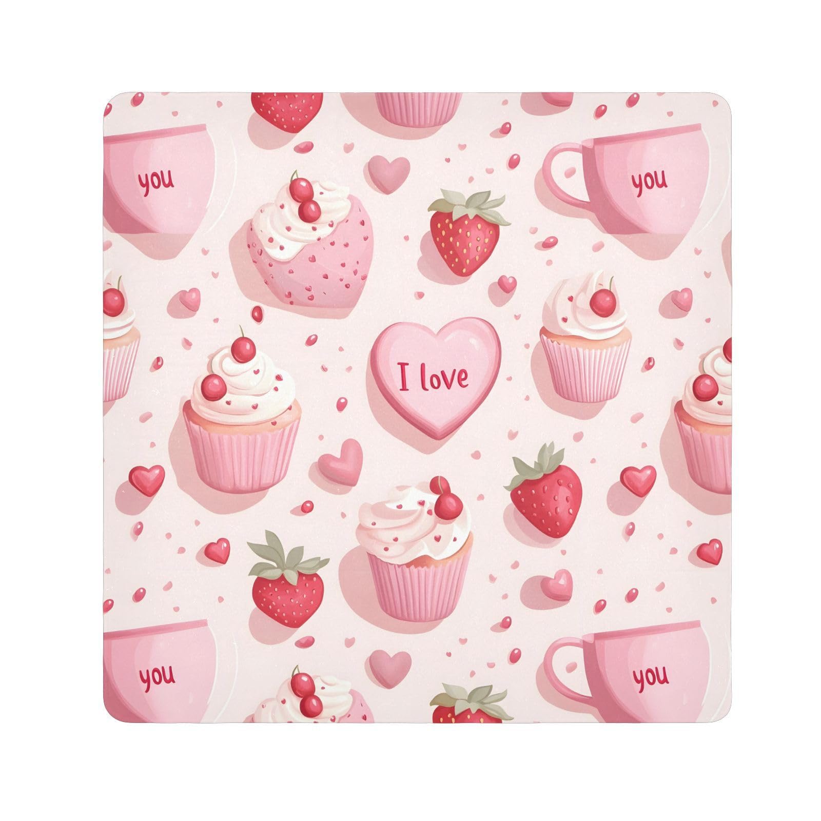 ODAWA Cute Cakes Cupcakes Strawberries Self-adhesive Cloth 13.8X13.8 Inch Magic Self-adhesive Storage Protective Cloth for Camera, Lens, Laptop